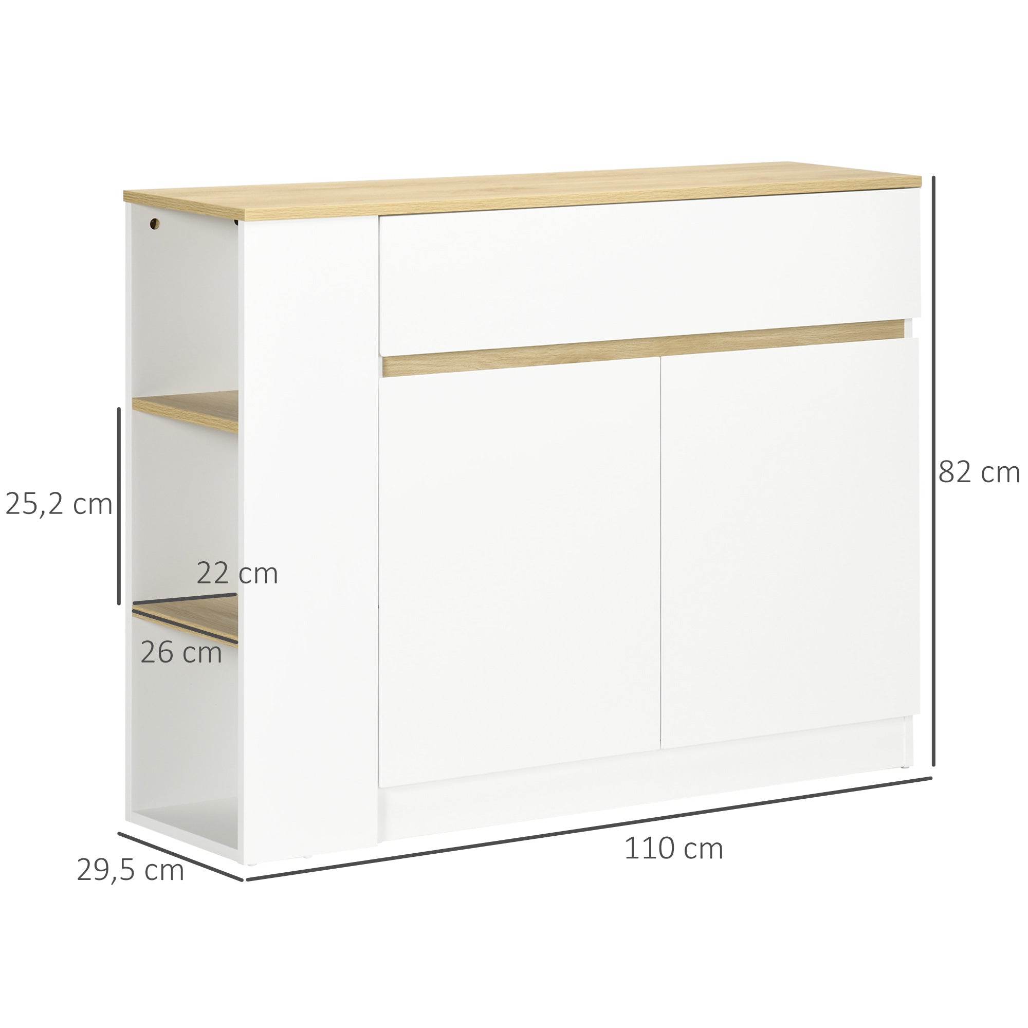 Aparador de Cozinha Branco 110x29,5x82 cm