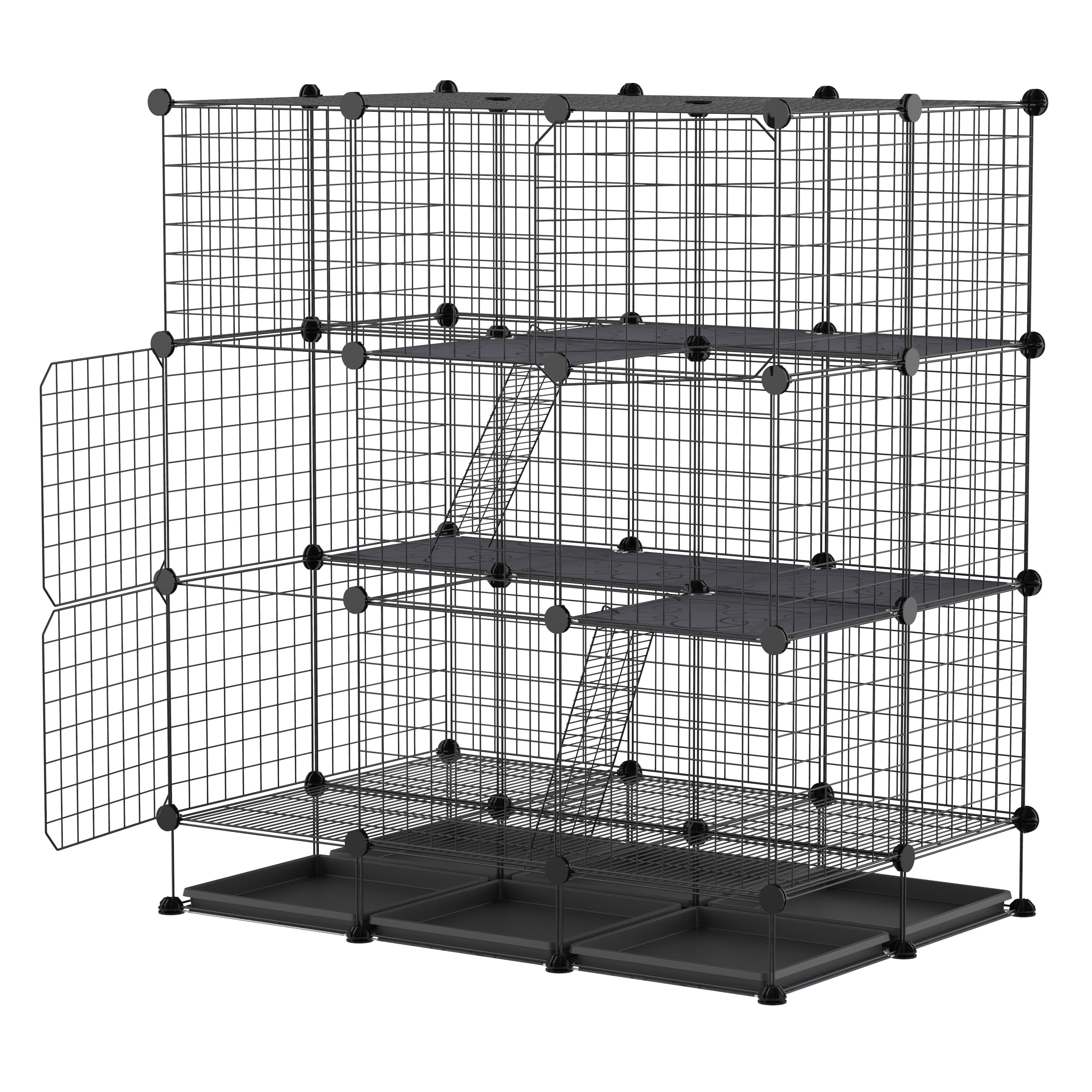 Recinto Metálico para Animais de Estimação DIY Preto 111x75x119 cm