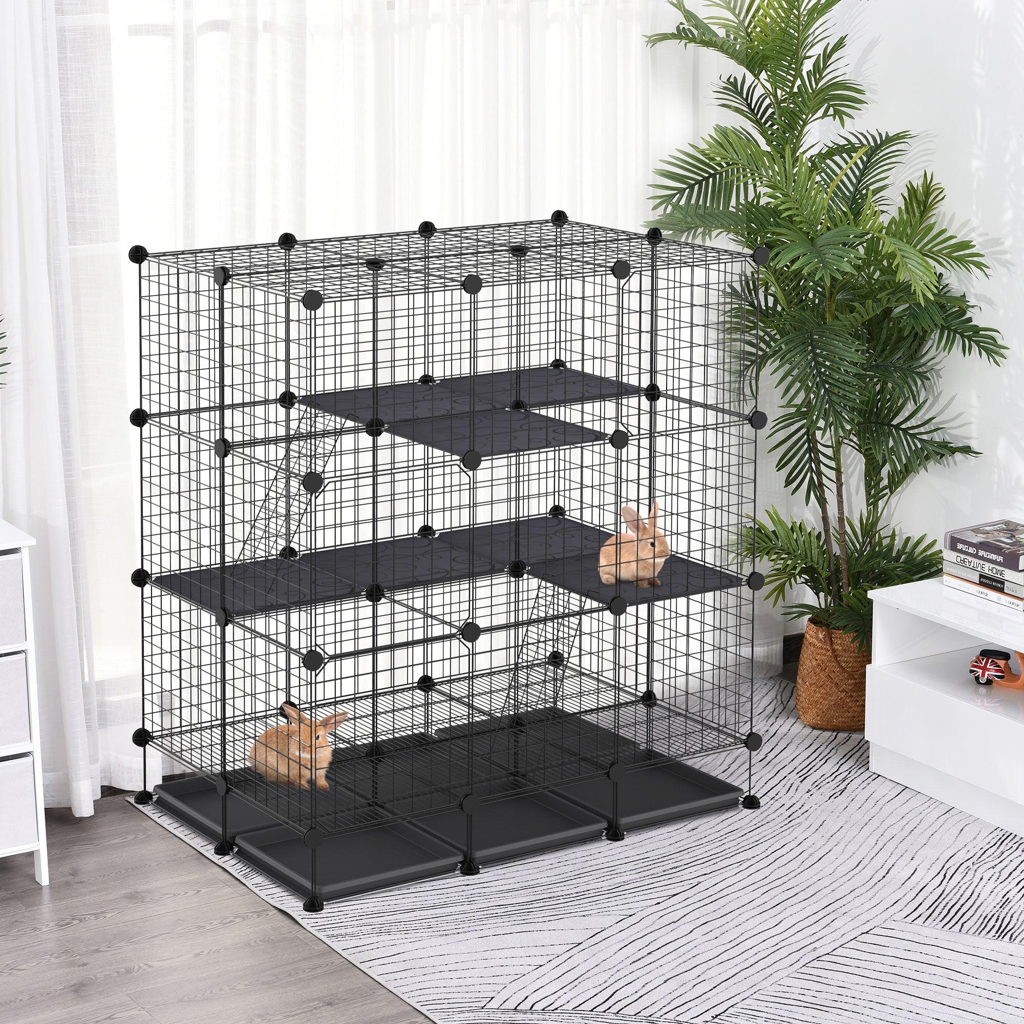 Recinto Metálico para Animais de Estimação DIY Preto 111x75x119 cm