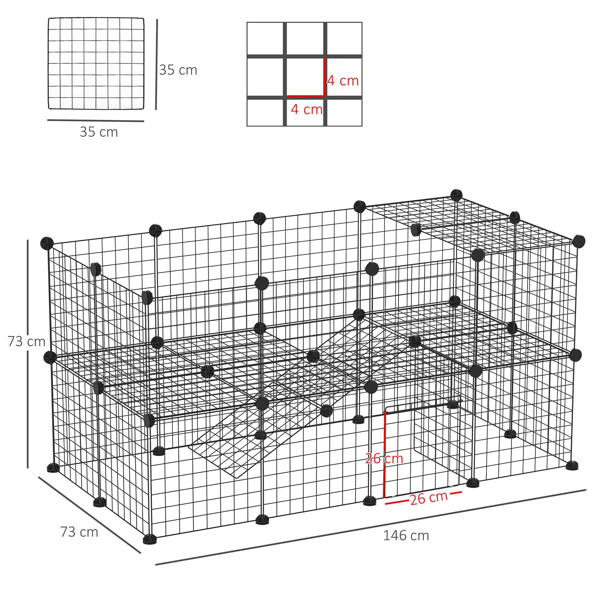 Recinto Metálico para Pequenos Animais - 146x73x73 cm - Preto