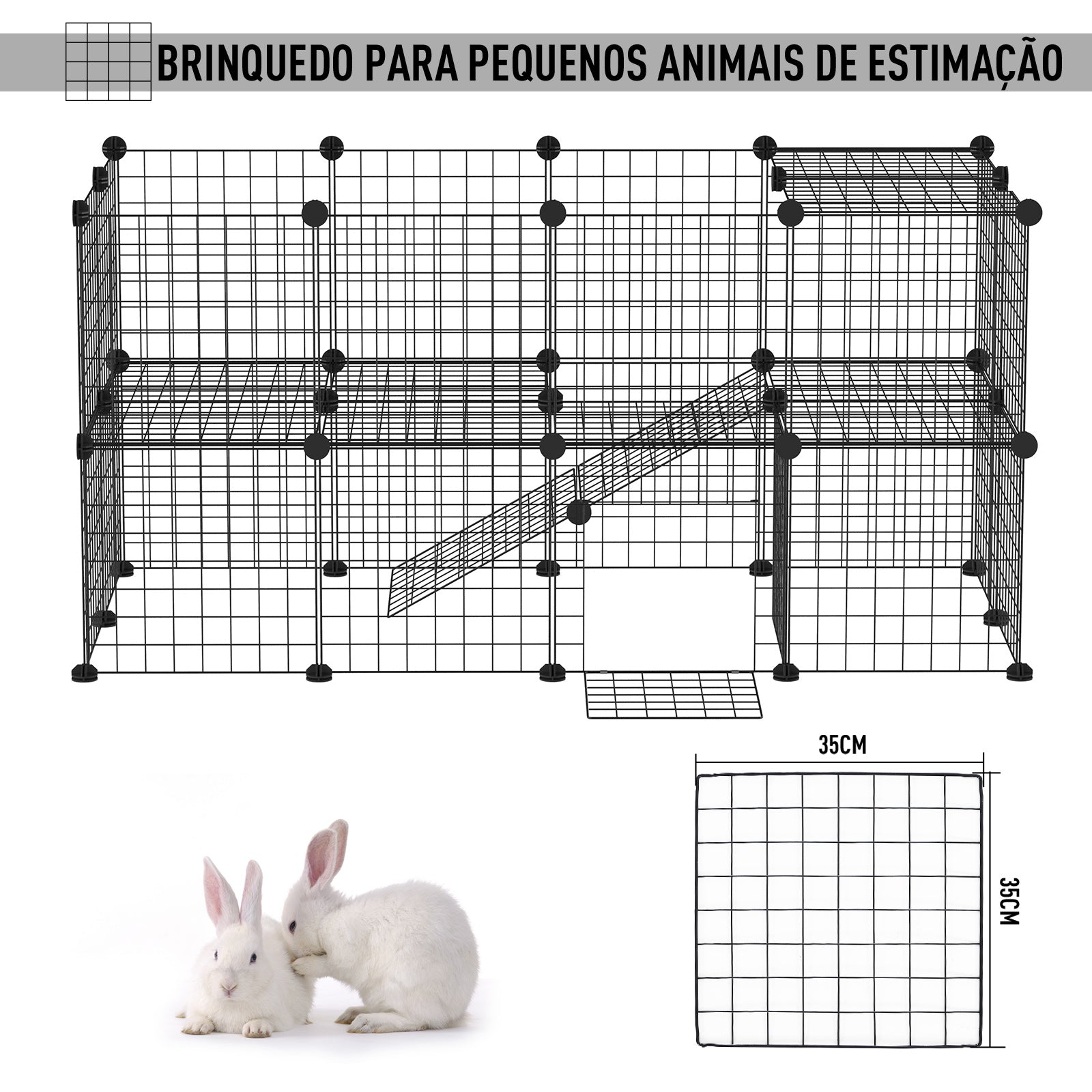 Recinto Metálico para Pequenos Animais - 146x73x73 cm - Preto