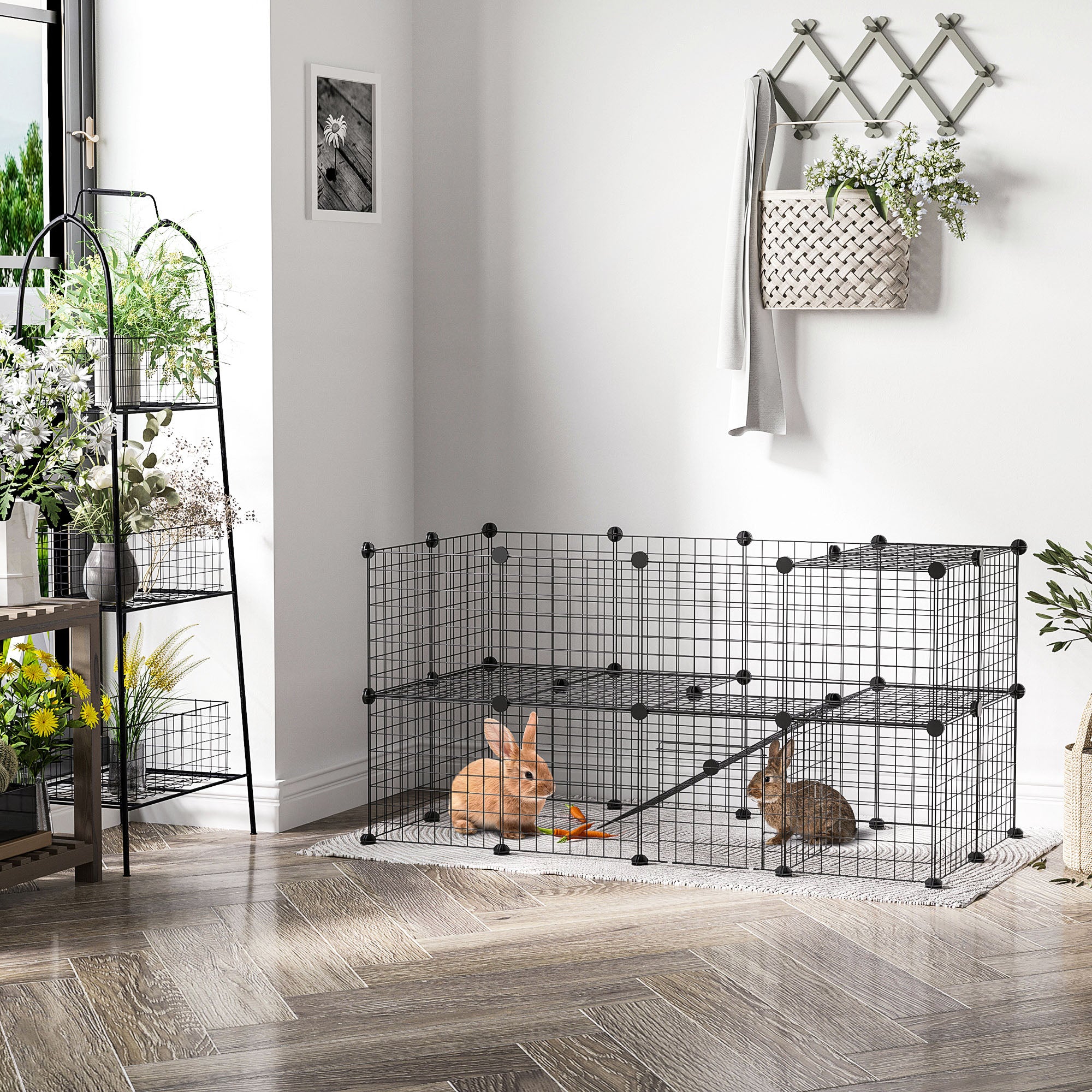 Recinto Metálico para Pequenos Animais - 146x73x73 cm - Preto