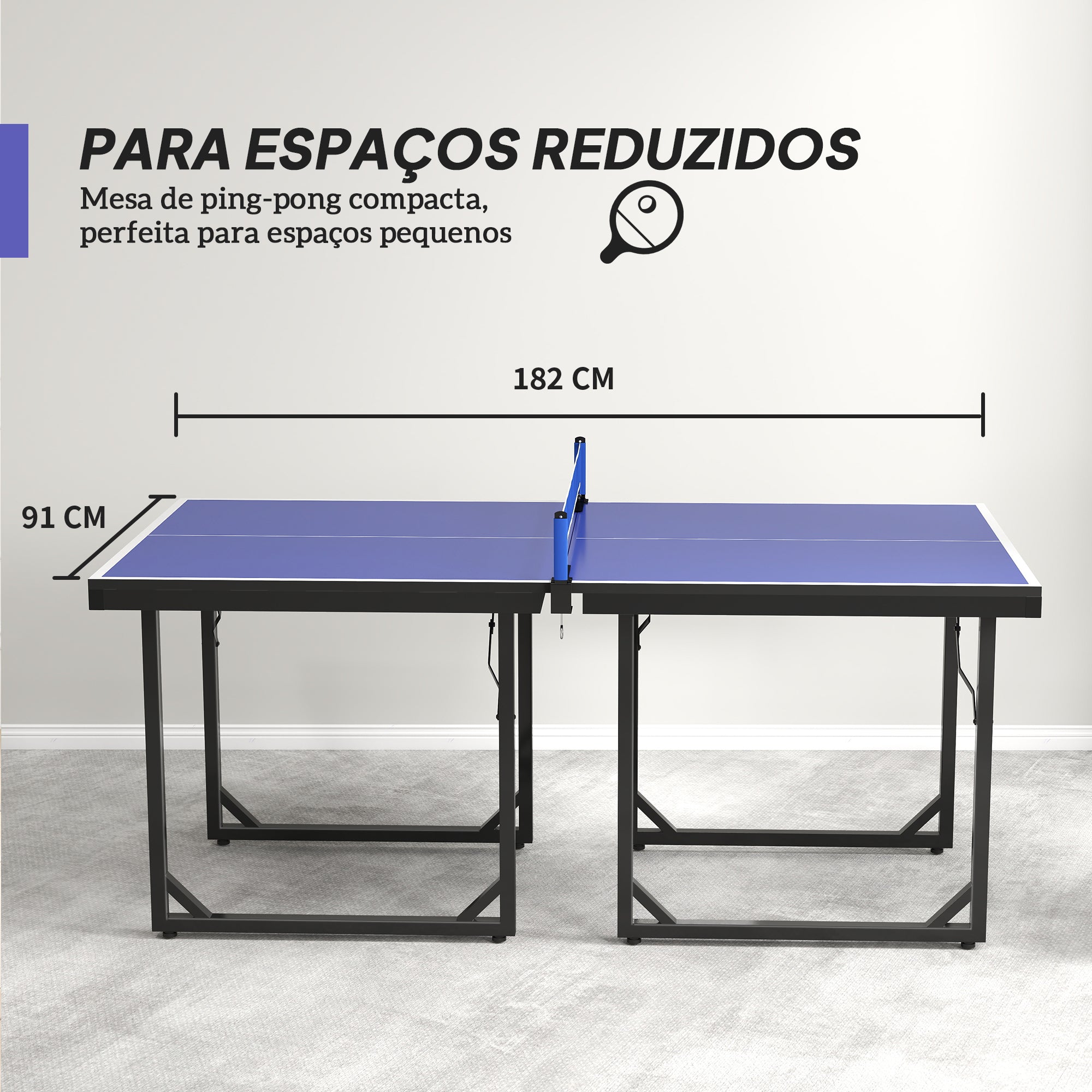 Mesa de Ping Pong Dobrável Profissional – 182x91x76 cm – Azul – MDF e Aço