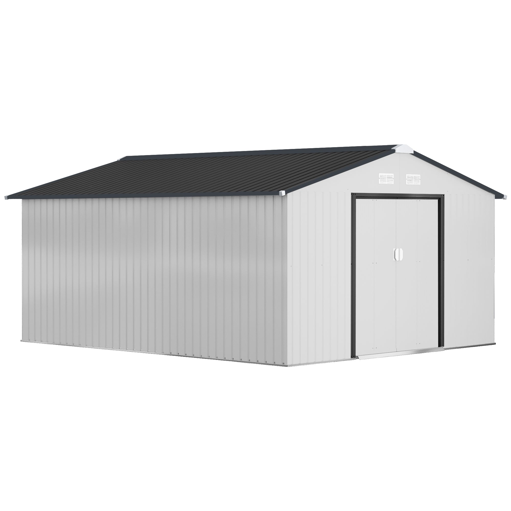 Abrigo de Jardim Metálico 340x386x200 cm - Branco e Cinza Escuro