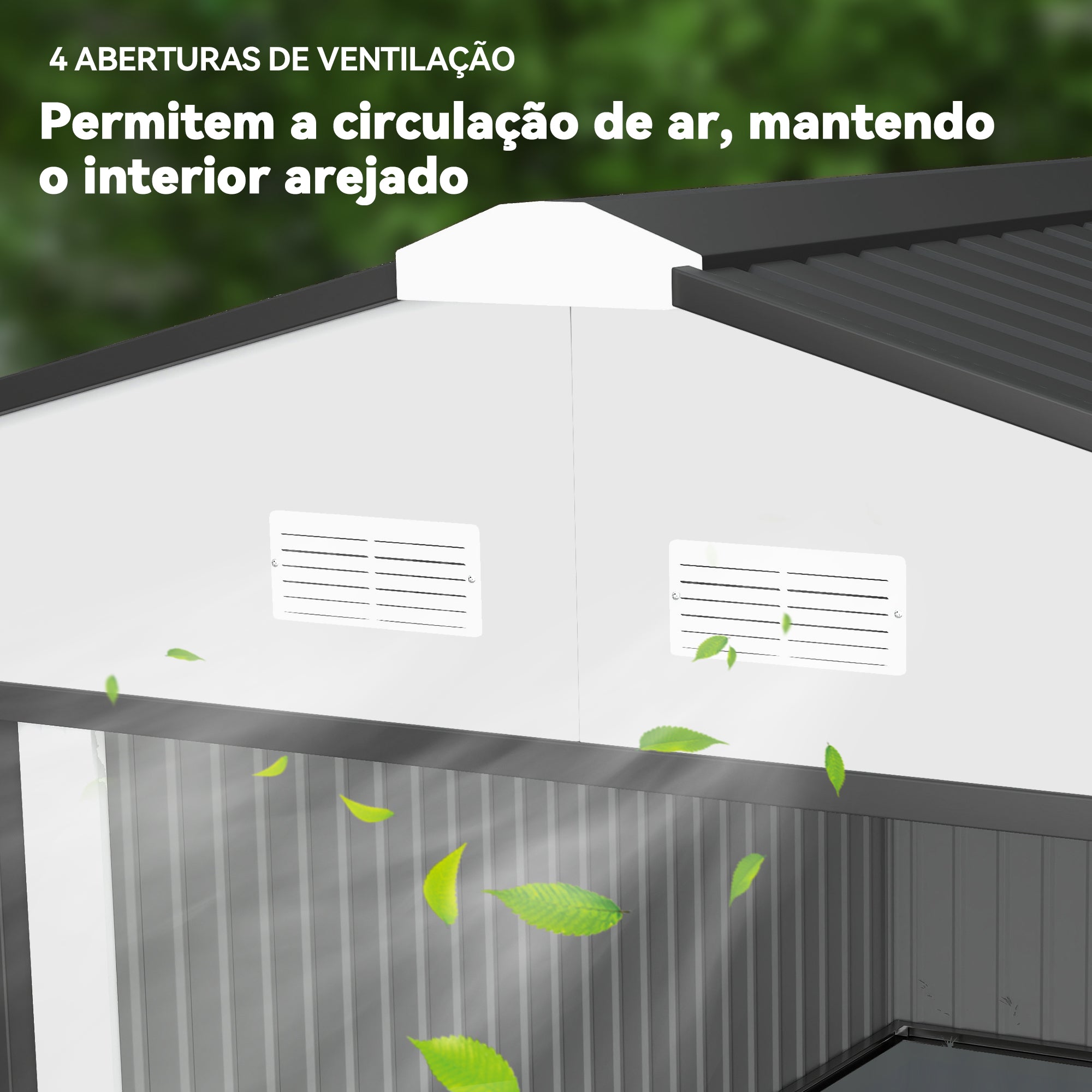 Abrigo de Jardim Metálico 340x386x200 cm - Branco e Cinza Escuro