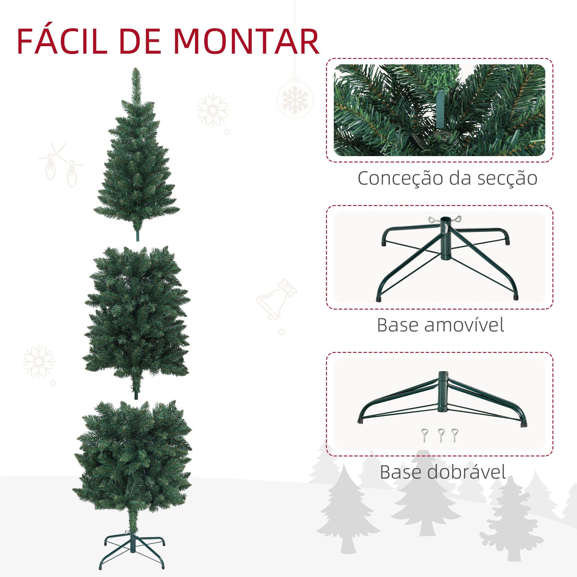 Árvore de Natal Slim 180 cm Verde Ø65x180 cm