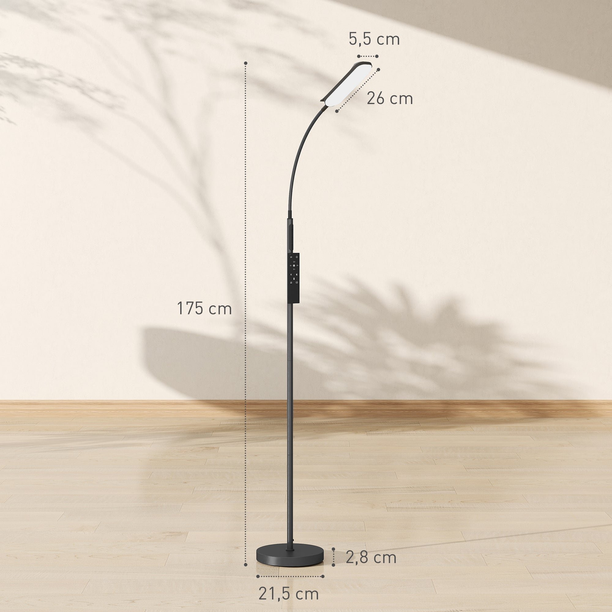 Candeeiro de Pé LED Regulável Ø22x175 cm - Cor Preto