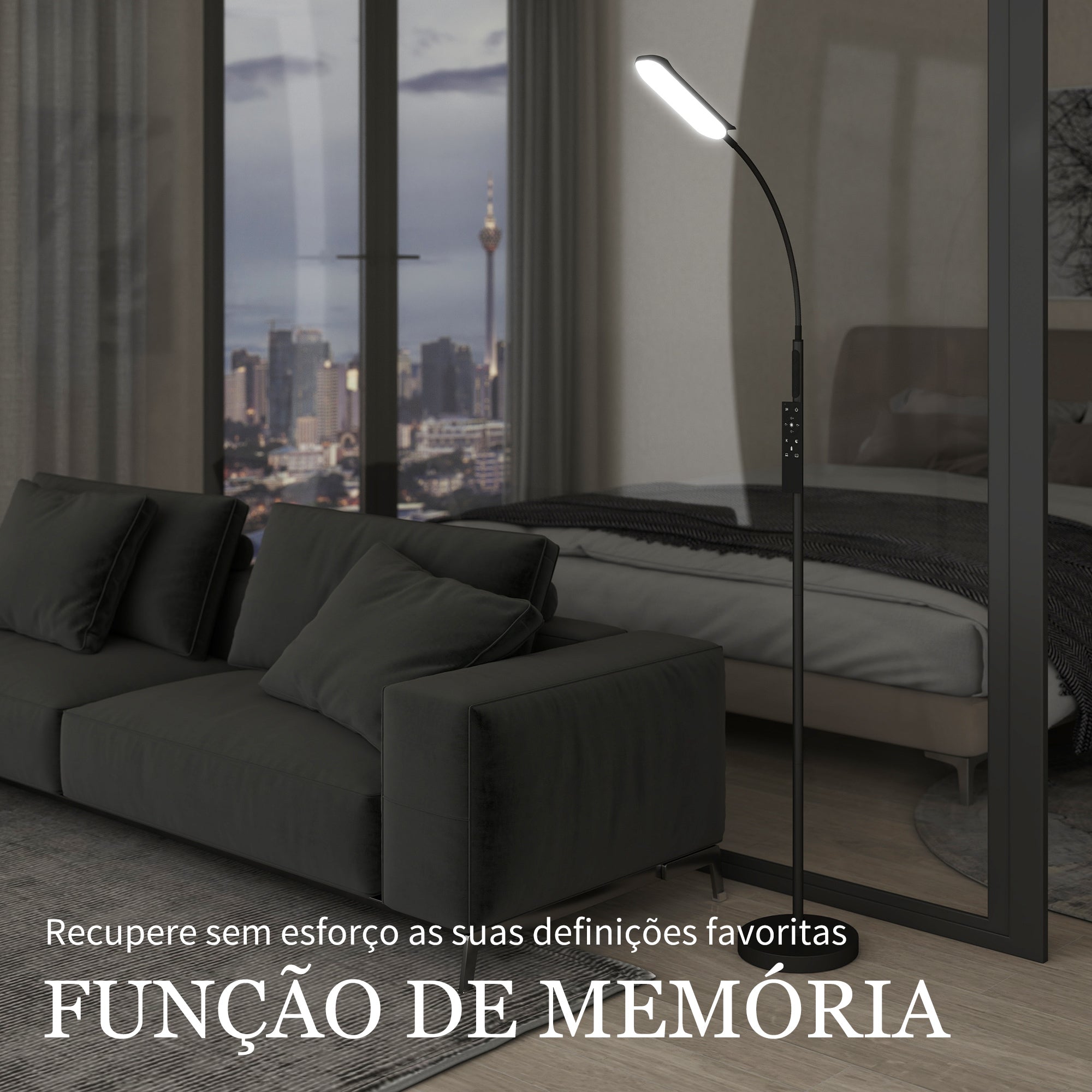 Candeeiro de Pé LED Regulável Ø22x175 cm - Cor Preto