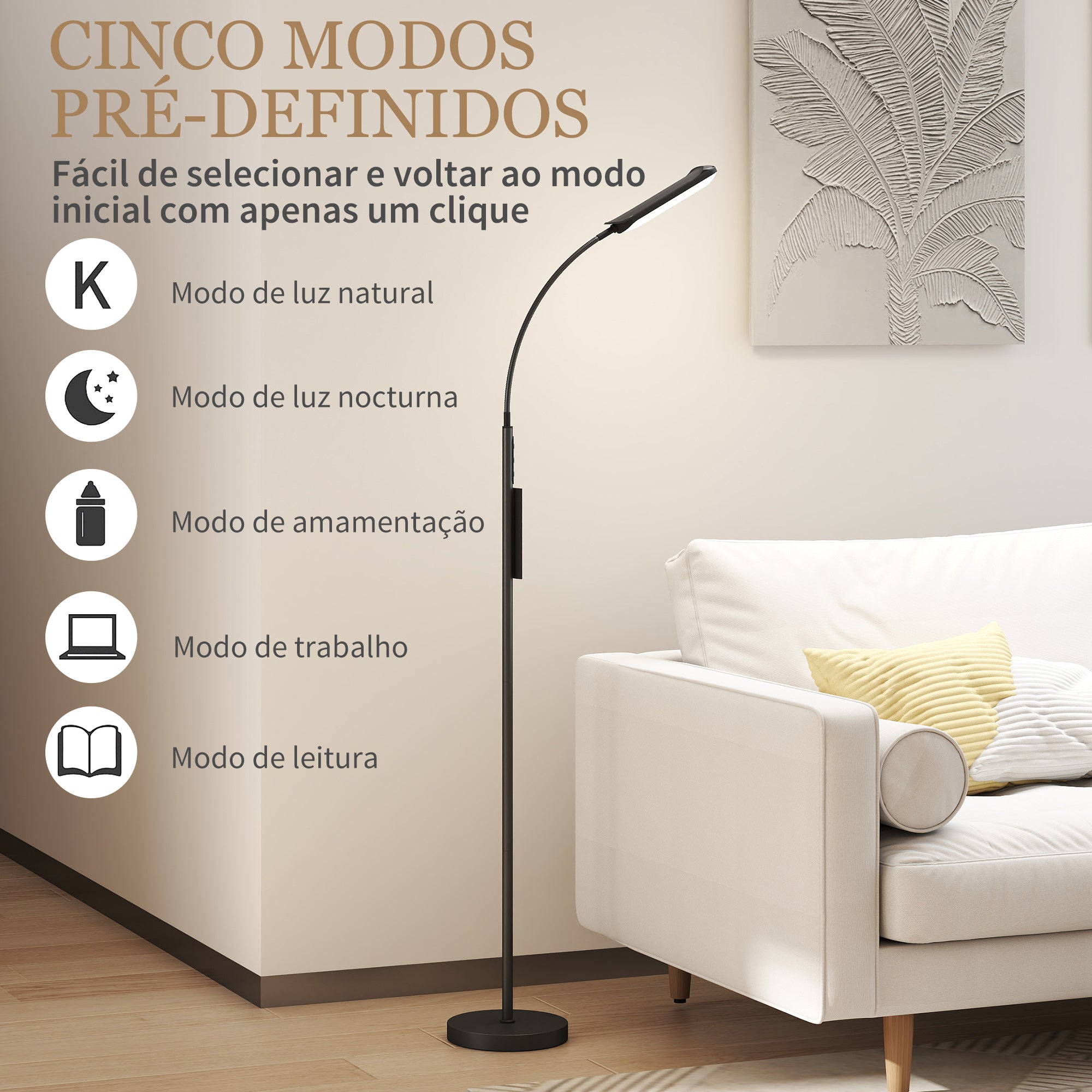 Candeeiro de Pé LED Regulável Ø22x175 cm - Cor Preto