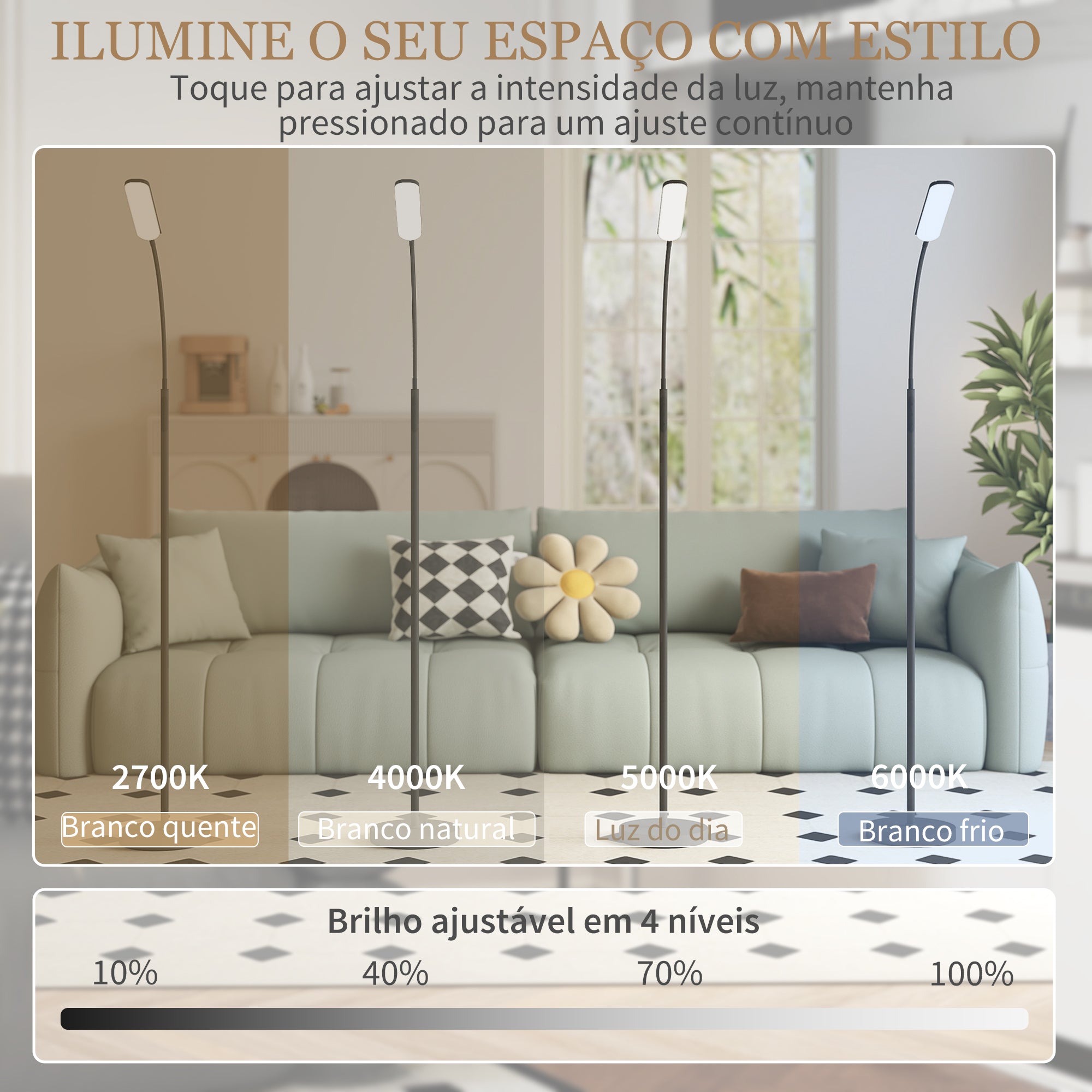 Candeeiro de Pé LED Regulável Ø22x175 cm - Cor Preto