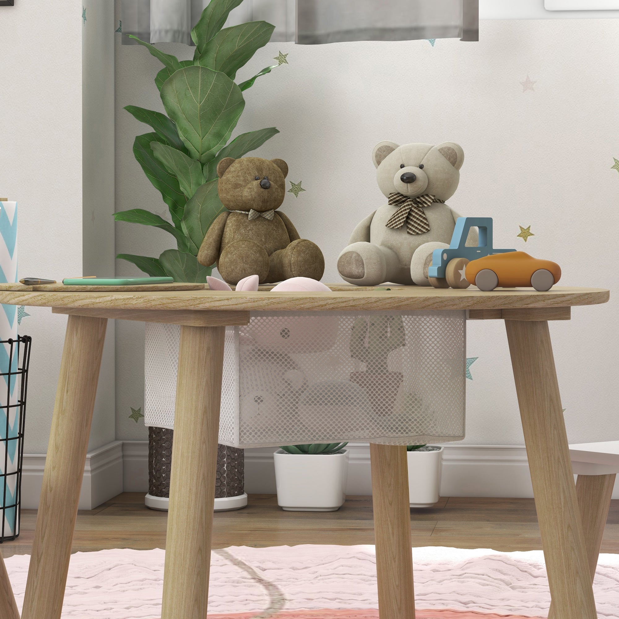 Conjunto Mesa e Cadeiras Infantis Ø60x44 cm - Madeira e Branco