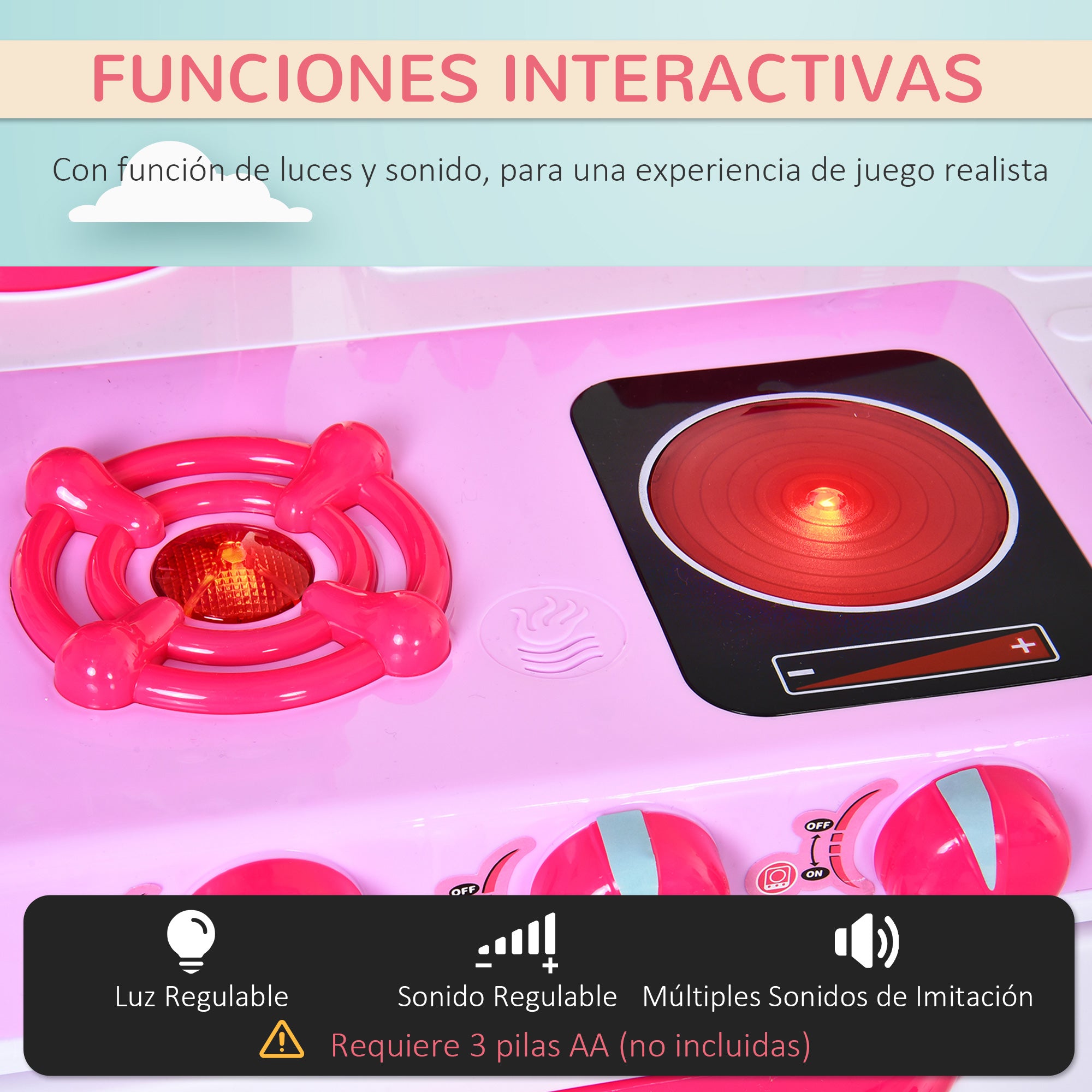 Cozinha Infantil 78x29x87 cm Rosa com Luz e Som - Conjunto de 38 Acessórios