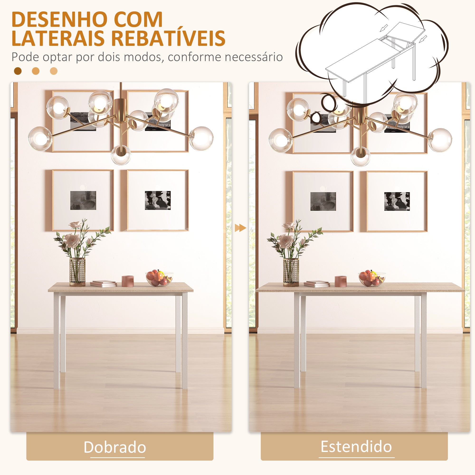 Mesa de Jantar Extensível 160x70x76 cm - Cor Natural