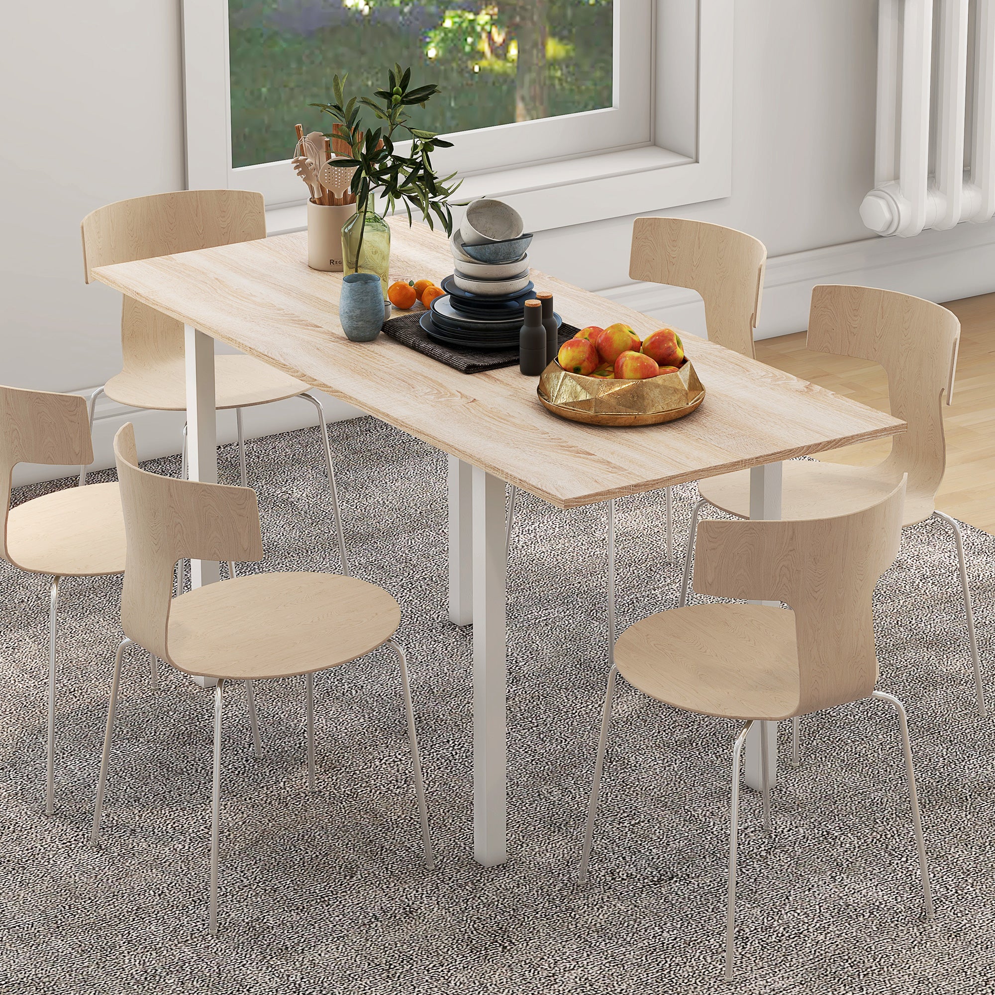 Mesa de Jantar Extensível 160x70x76 cm - Cor Natural