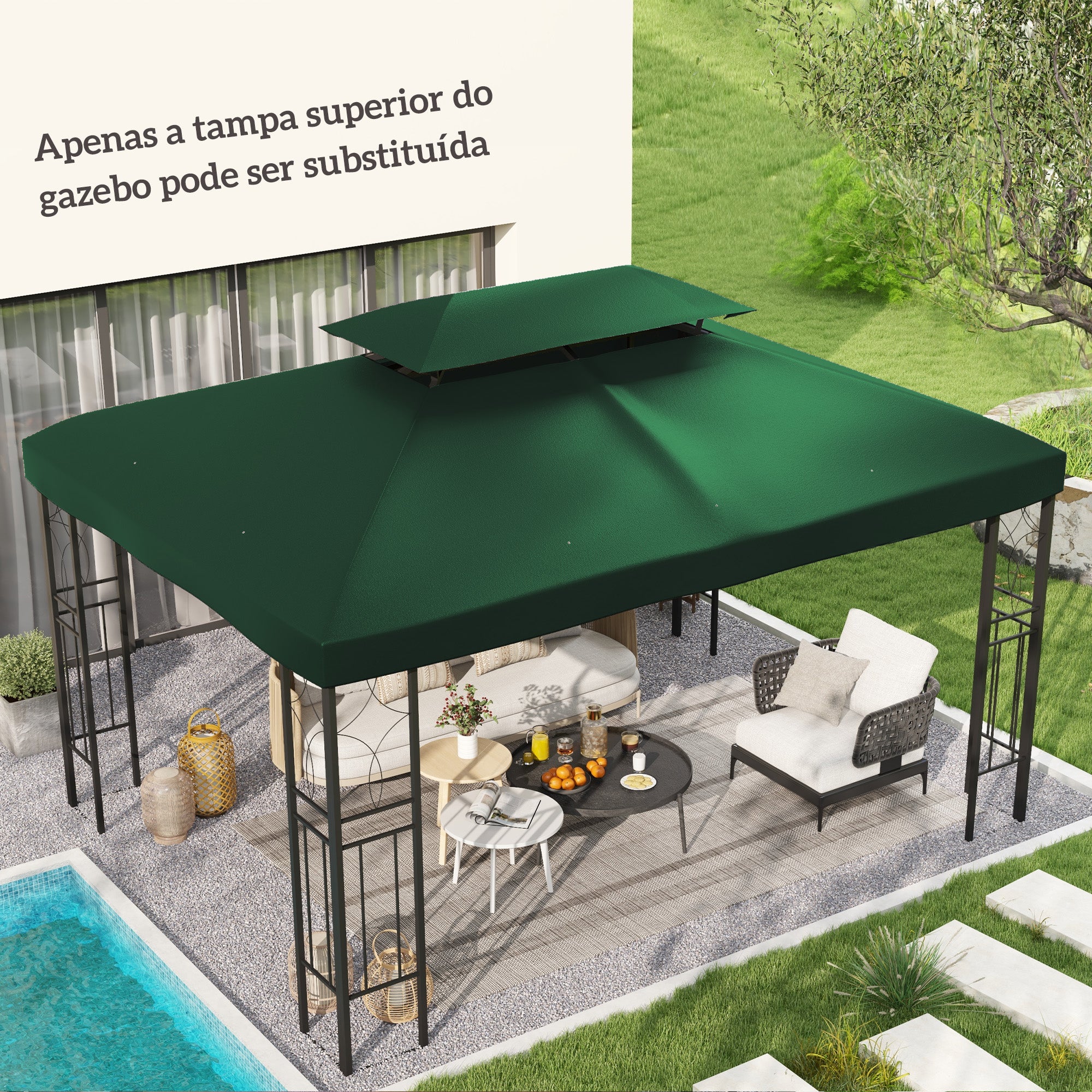 Toldo de Substituição 400x300 cm Verde para Pérgola de Jardim