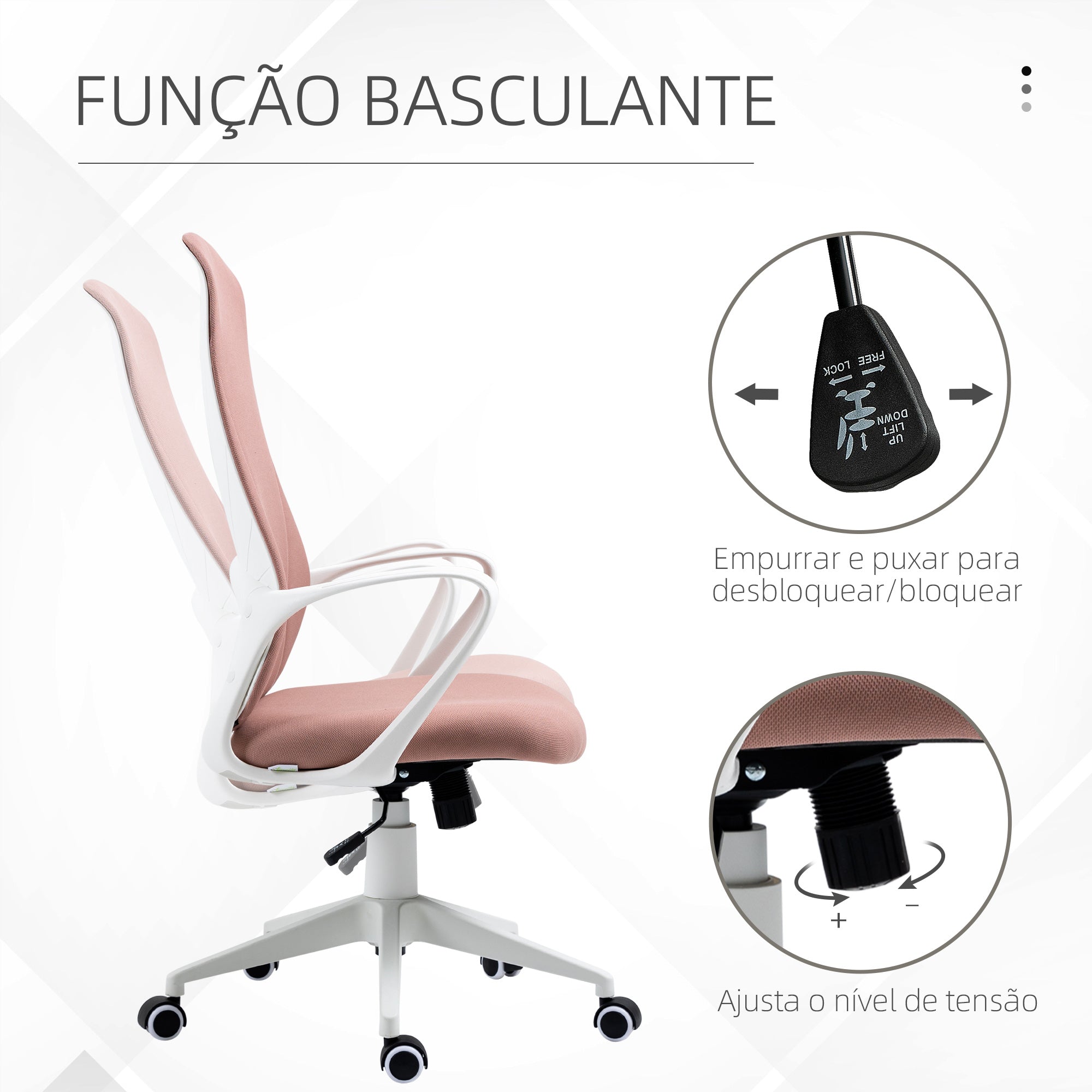 Cadeira de Escritório Ergonómica Rosa 62x56x110-119,5 cm