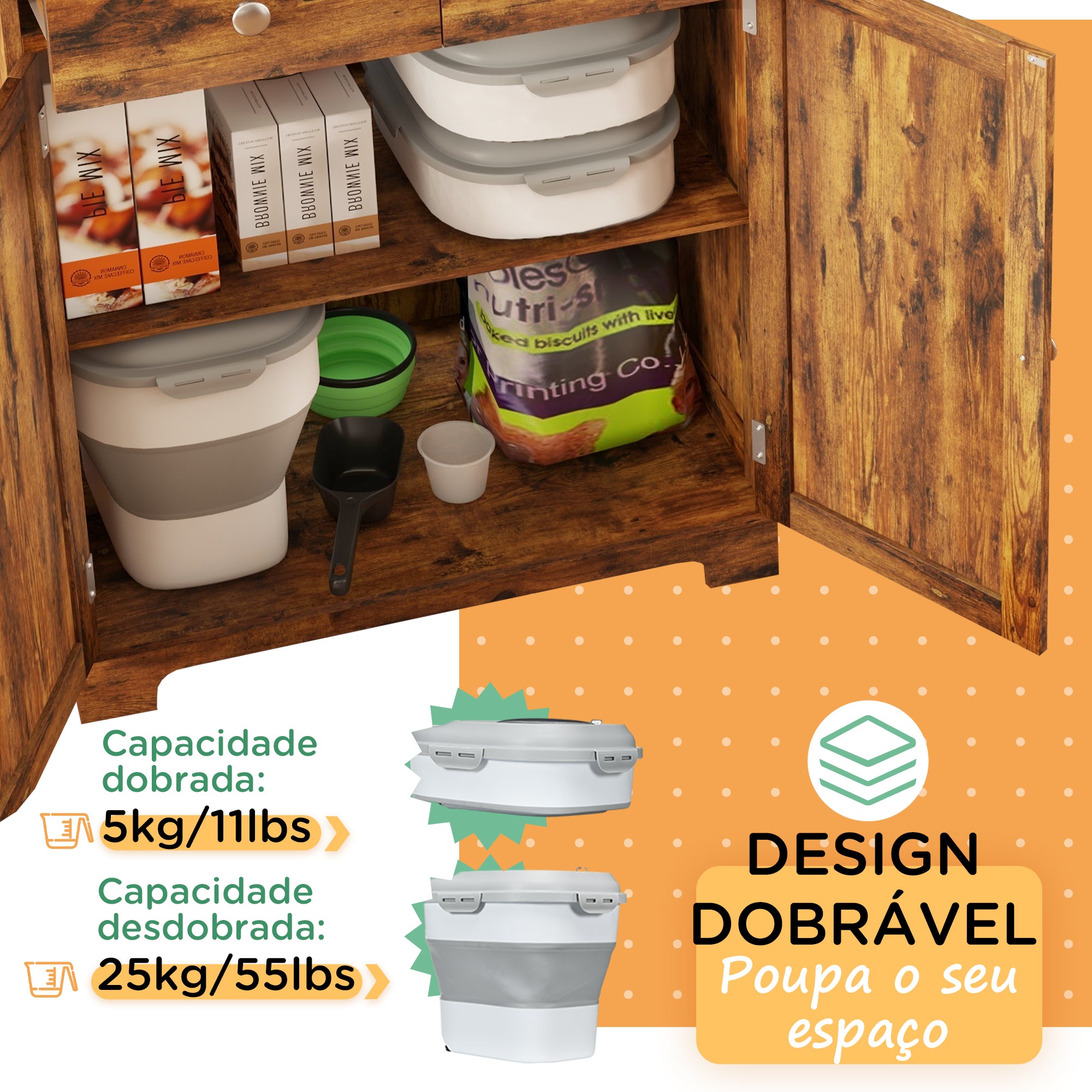Contentor de Alimentação Dobrável 25L - Cinzento 44x32x37 cm