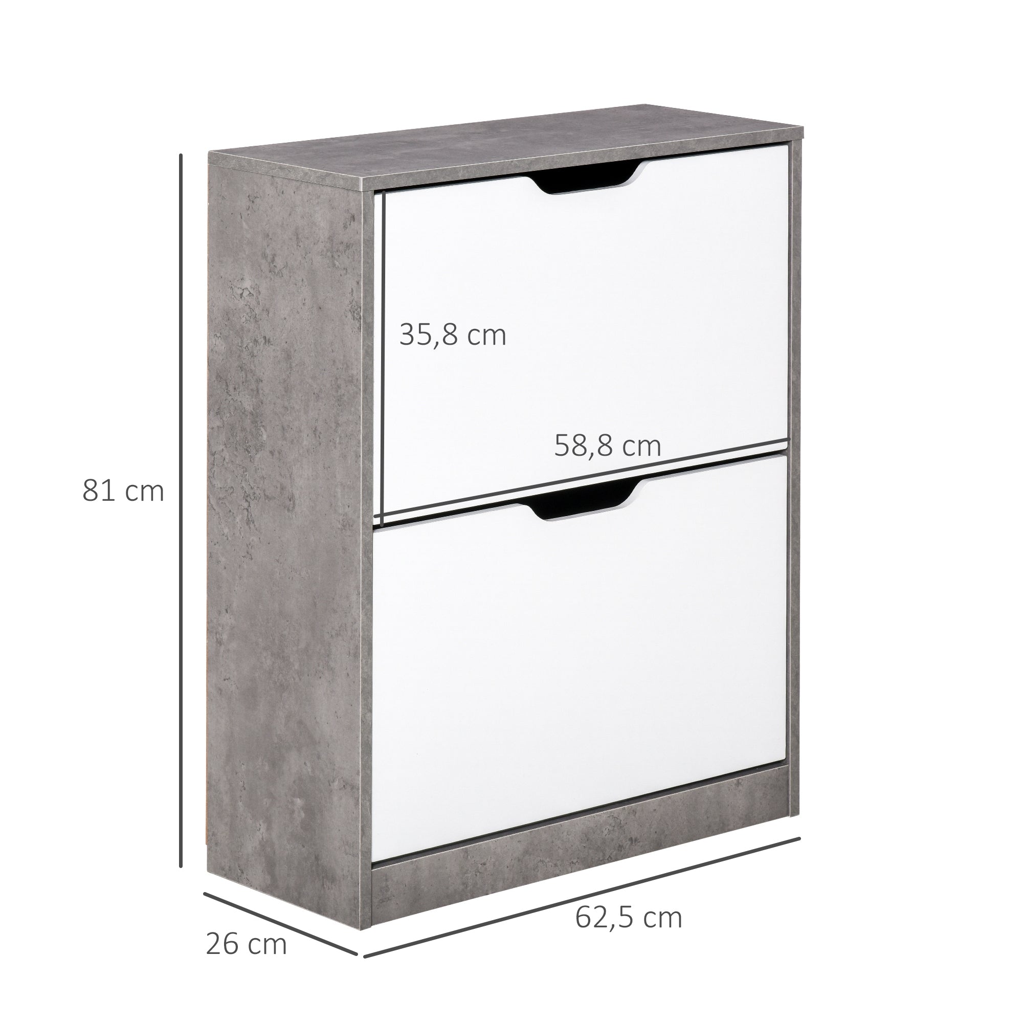 Sapateira Moderna Cinza e Branco 62,5x26x81 cm para 8 Pares de Sapatos