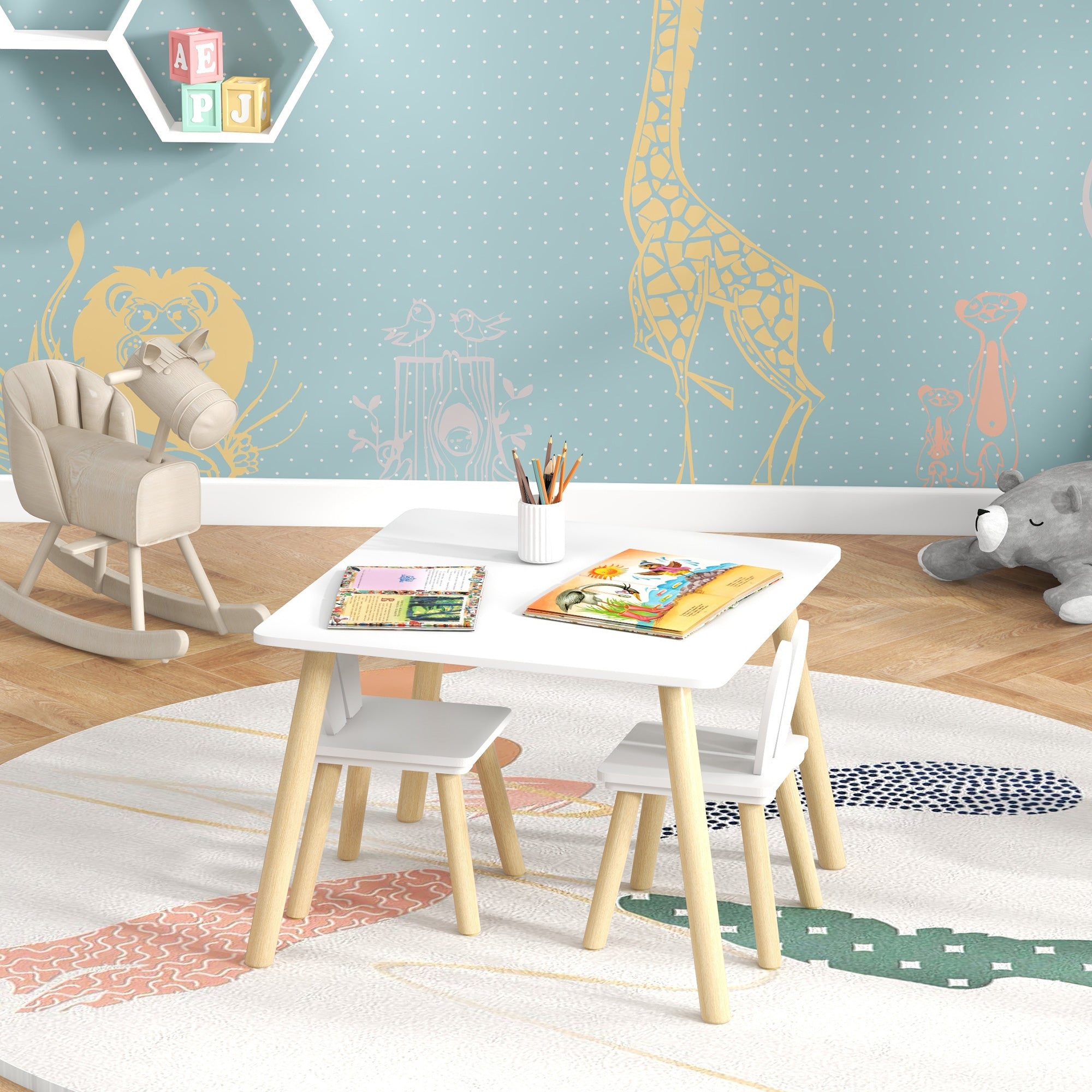 Conjunto de Mesa Infantil e 2 Cadeiras Branco 60x60x44 cm