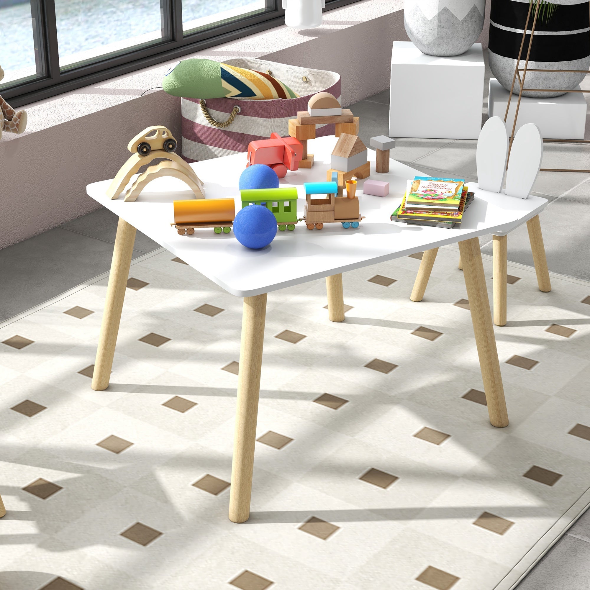 Conjunto de Mesa Infantil e 2 Cadeiras Branco 60x60x44 cm