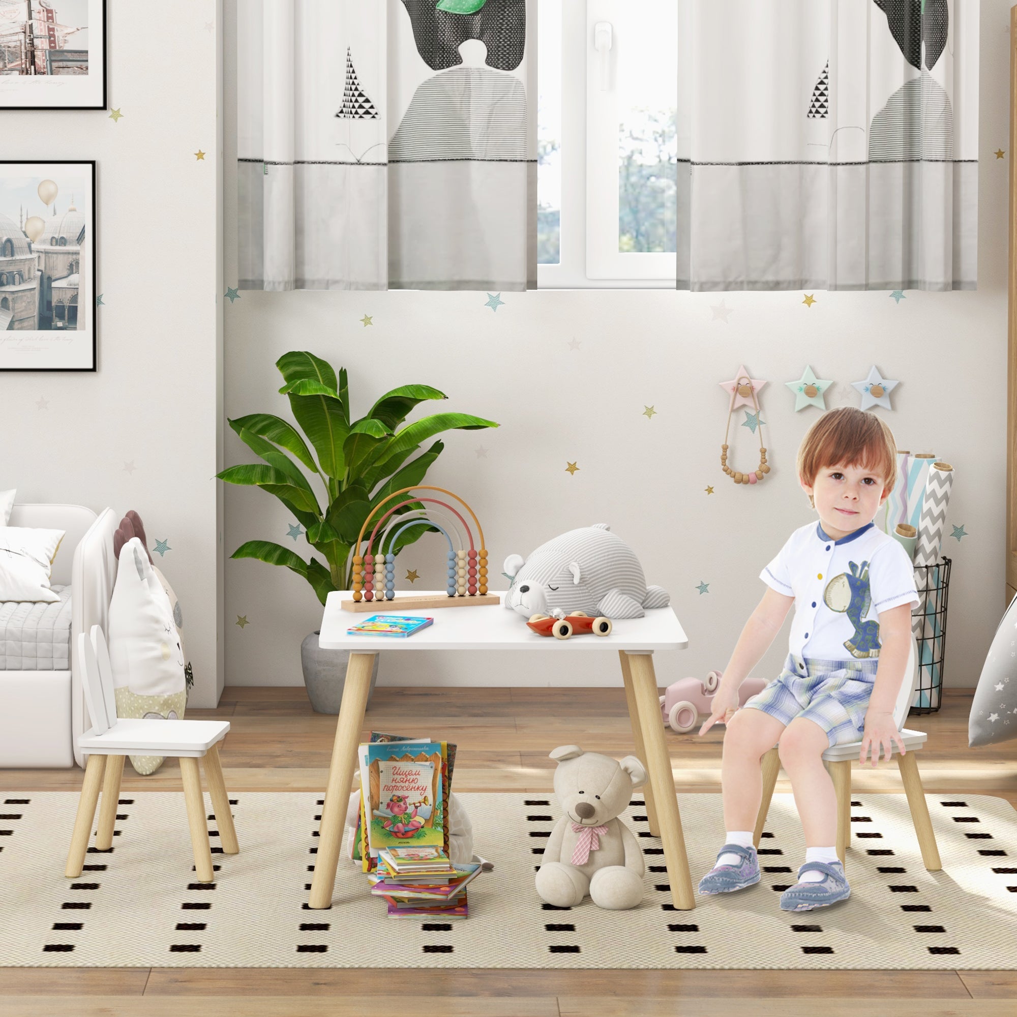 Conjunto de Mesa Infantil e 2 Cadeiras Branco 60x60x44 cm