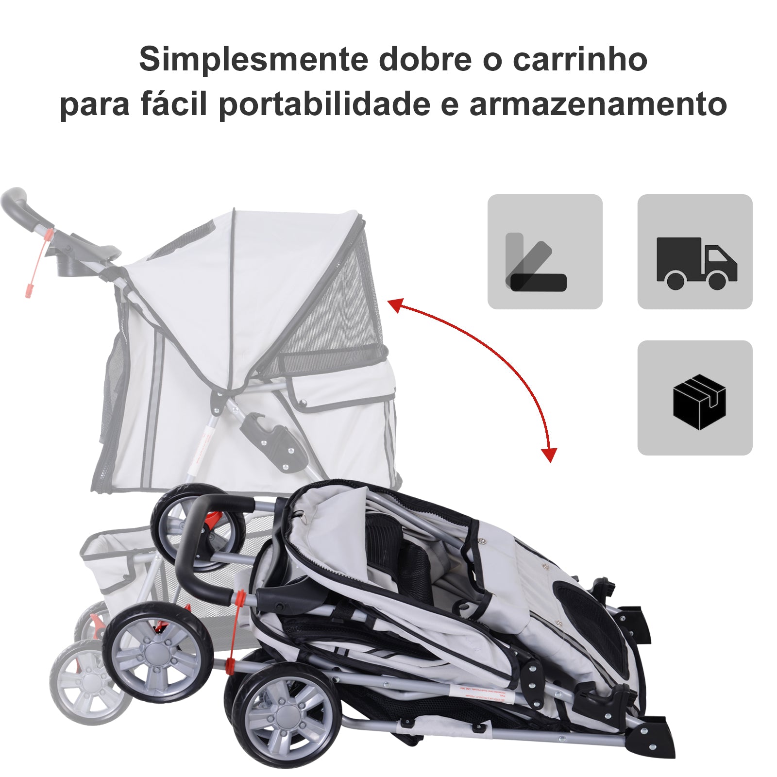 Carrinho de Passeio para Animais de Estimação 75x45x97cm Cinza