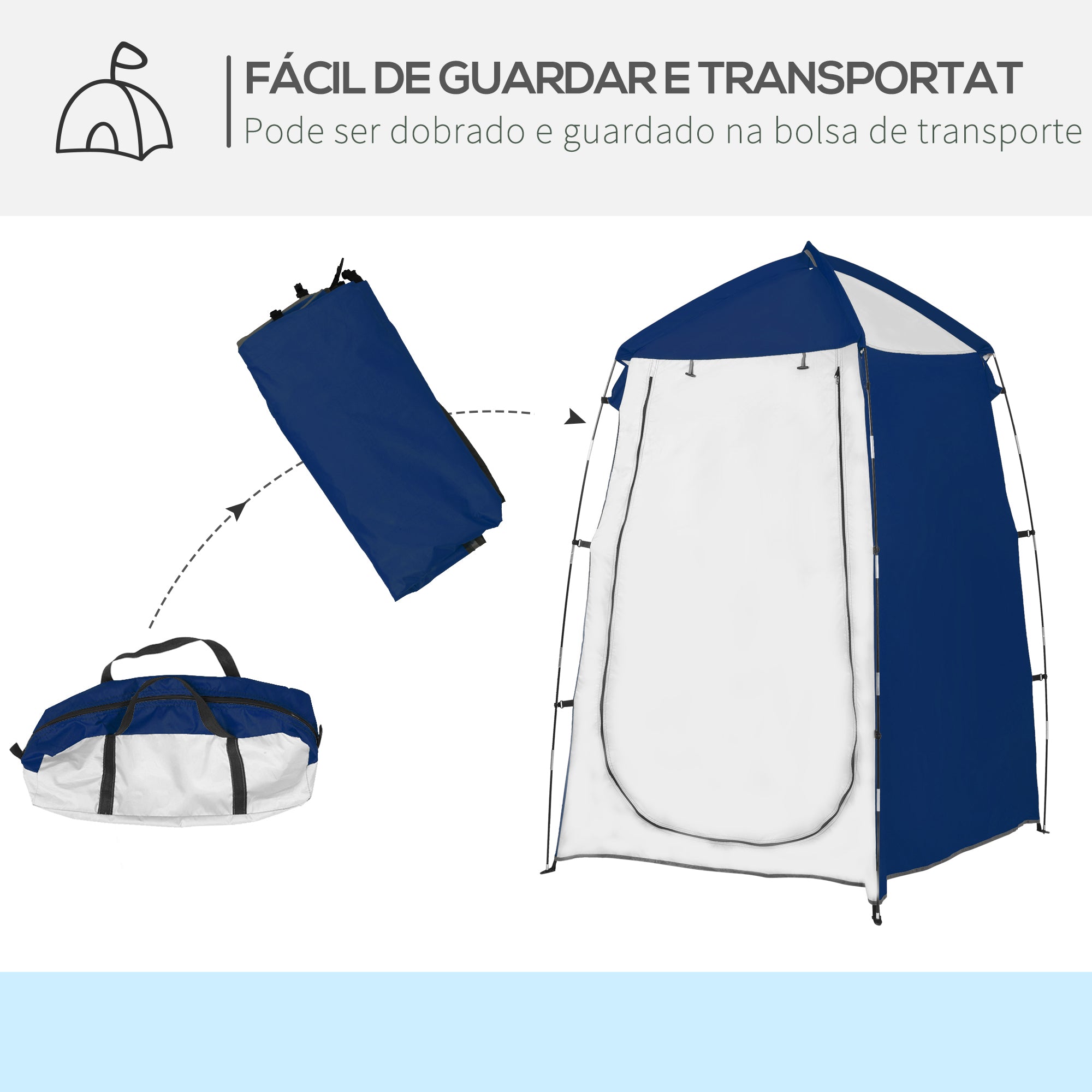 Tenda de Duche Portátil UV+25 Prateada e Azul 123x121x198 cm