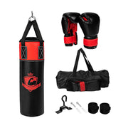 Conjunto de Saco de Boxe Pendurado 60 cm – Preto – Couro Sintético, Tecido de Poliéster, Espuma EPE, Enchimento Reciclado