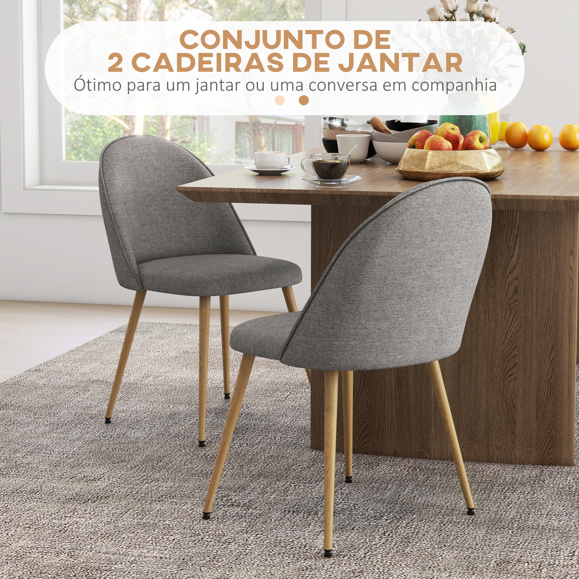 Conjunto de 2 Cadeiras Estofadas em Tecido de Linho Cinza Claro – 50x52x83 cm