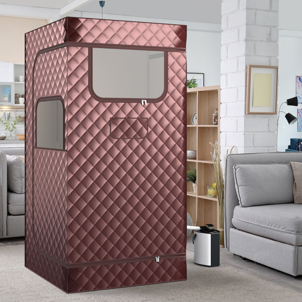 Sauna de Vapor Portátil com Gerador de Vapor 3L e Massajador de Pés - Café