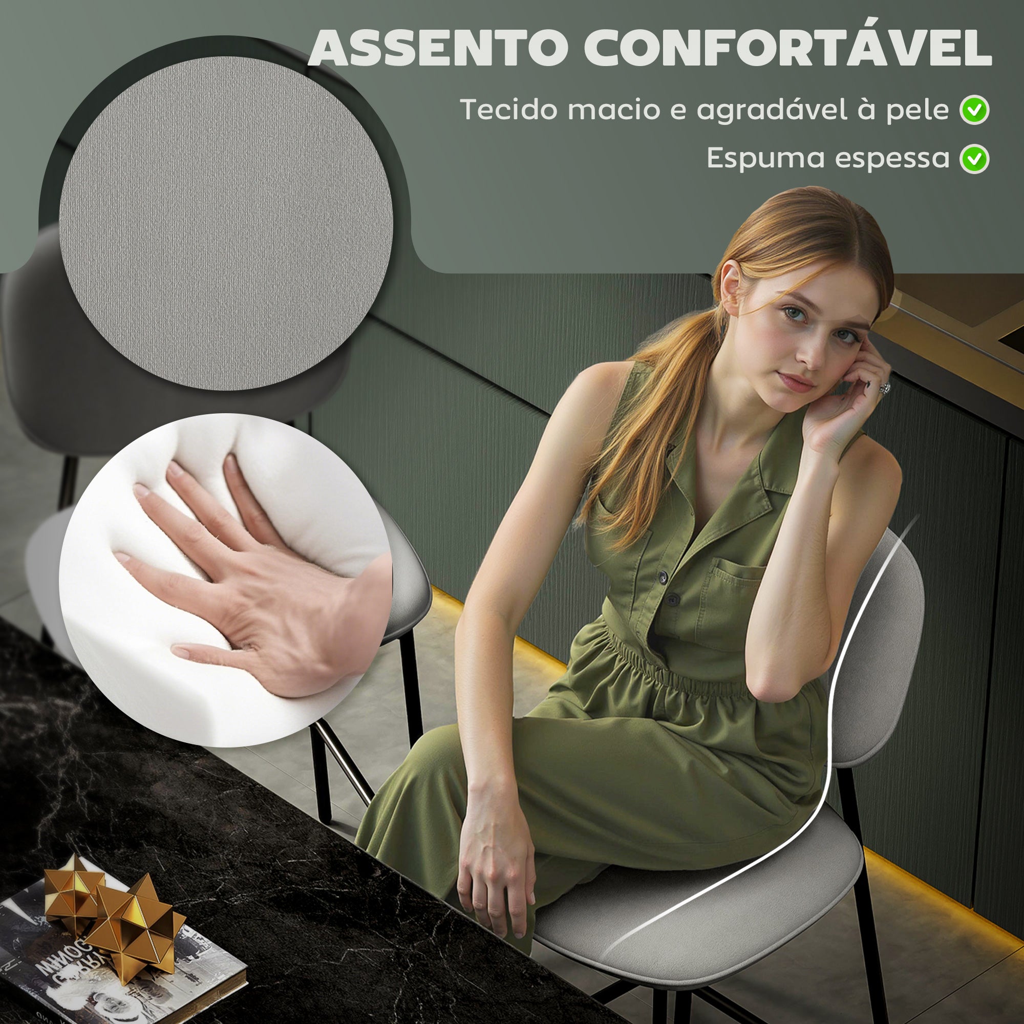 Bancos Altos de Cozinha em Veludo Cinza Claro 45x49x102 cm