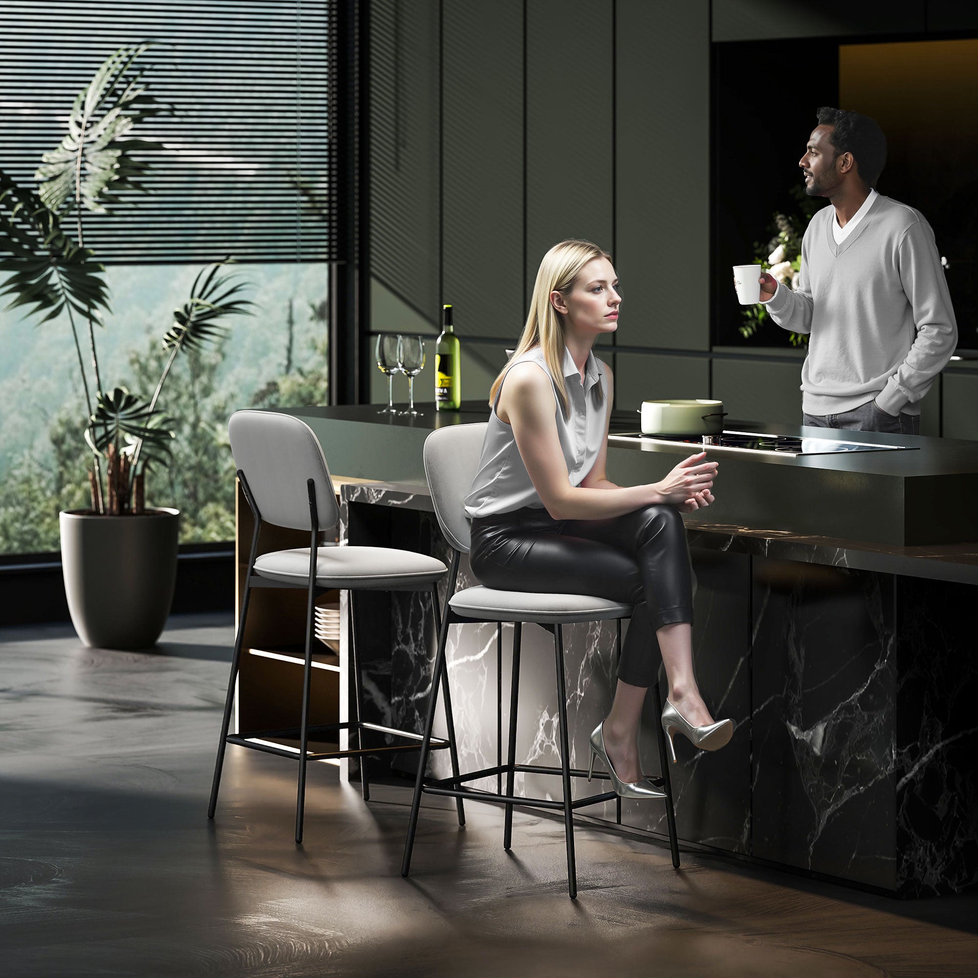 Bancos Altos de Cozinha em Veludo Cinza Claro 45x49x102 cm