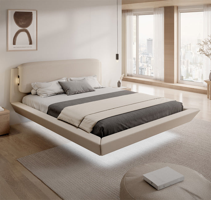 Cama de casal flutuante Diana com colchão cinza (160x200 cm)