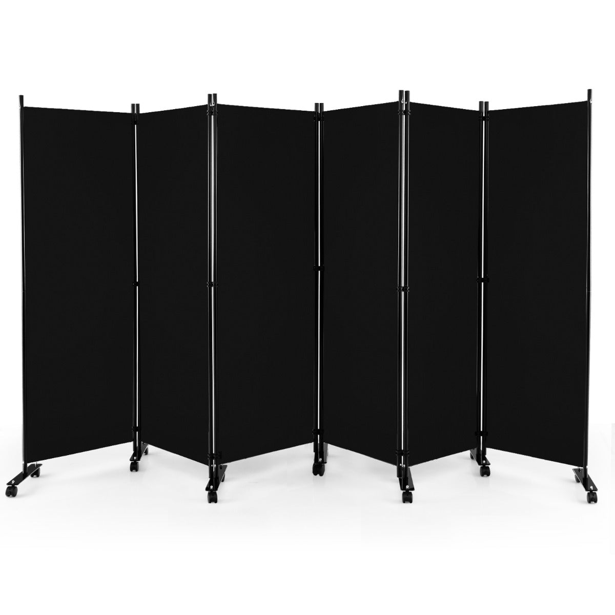 Biombo de 6 Paneles Separador de Ambientes Plegável com Rodas Bloqueáveis para Sala e Quarto 334,5 x 30 x 172 cm Preto