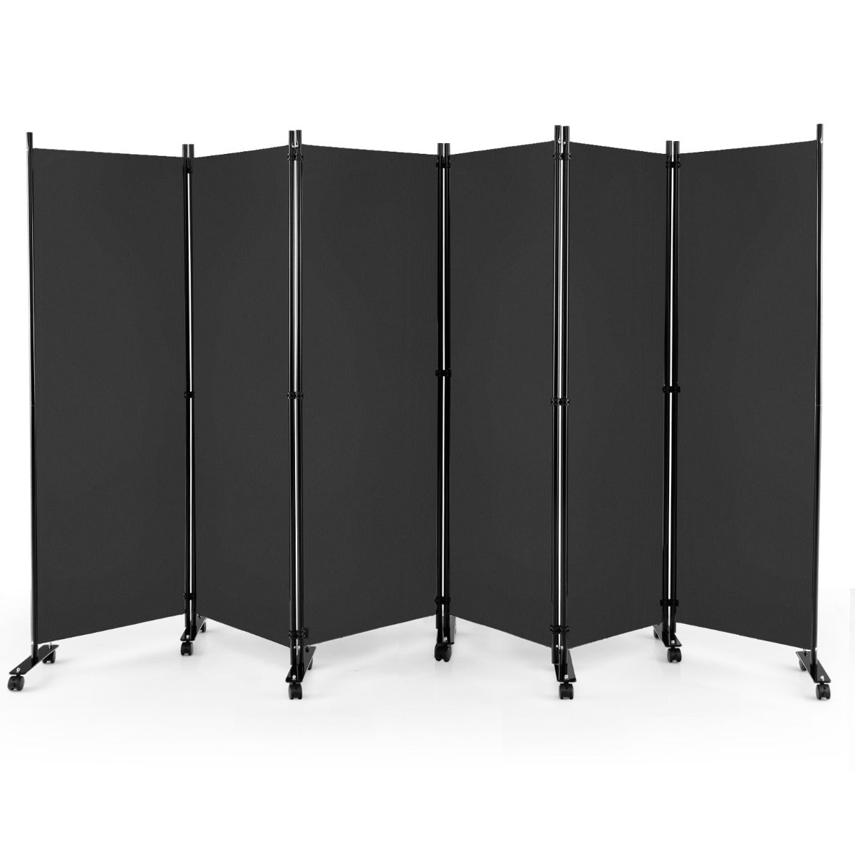 Biombo de 6 Paneis Separador de Ambientes Dobrável com Rodas Bloqueáveis Cinzento 334,5 x 30 x 172 cm