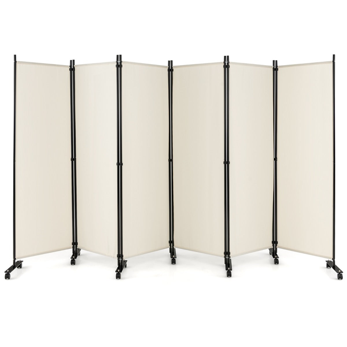 Biombo de 6 Paneles Separador de Ambientes Plegável com Rodas Bloqueáveis 334,5 x 30 x 172 cm Bege