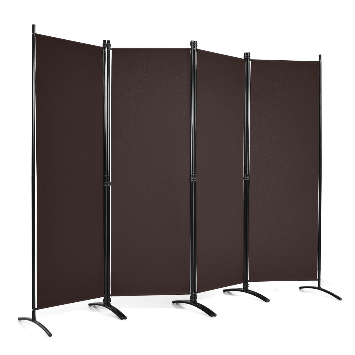 Biombo de 4 Painéis Separador de Ecrã Dobrável Divisor de Paredes em Fibra Proteção de Privacidade Independente 220 x 51 x 173 cm Castanho