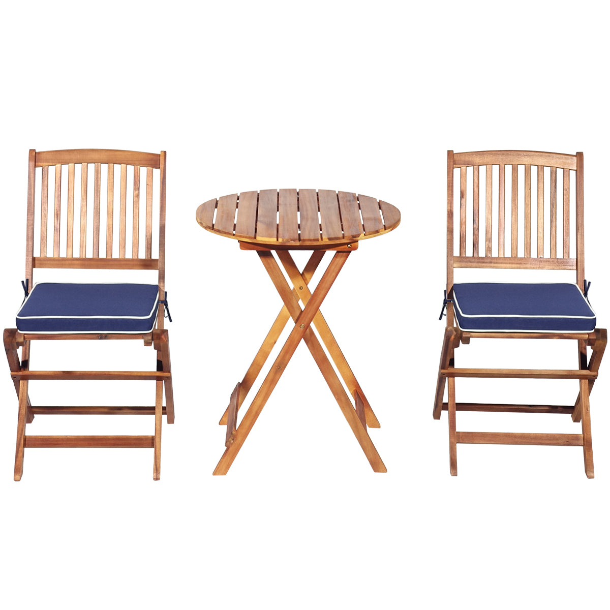 Conjunto de Mobiliário de Bistrô de 5 Peças – Mesa e 2 Cadeiras – Azul – Madeira de Acácia