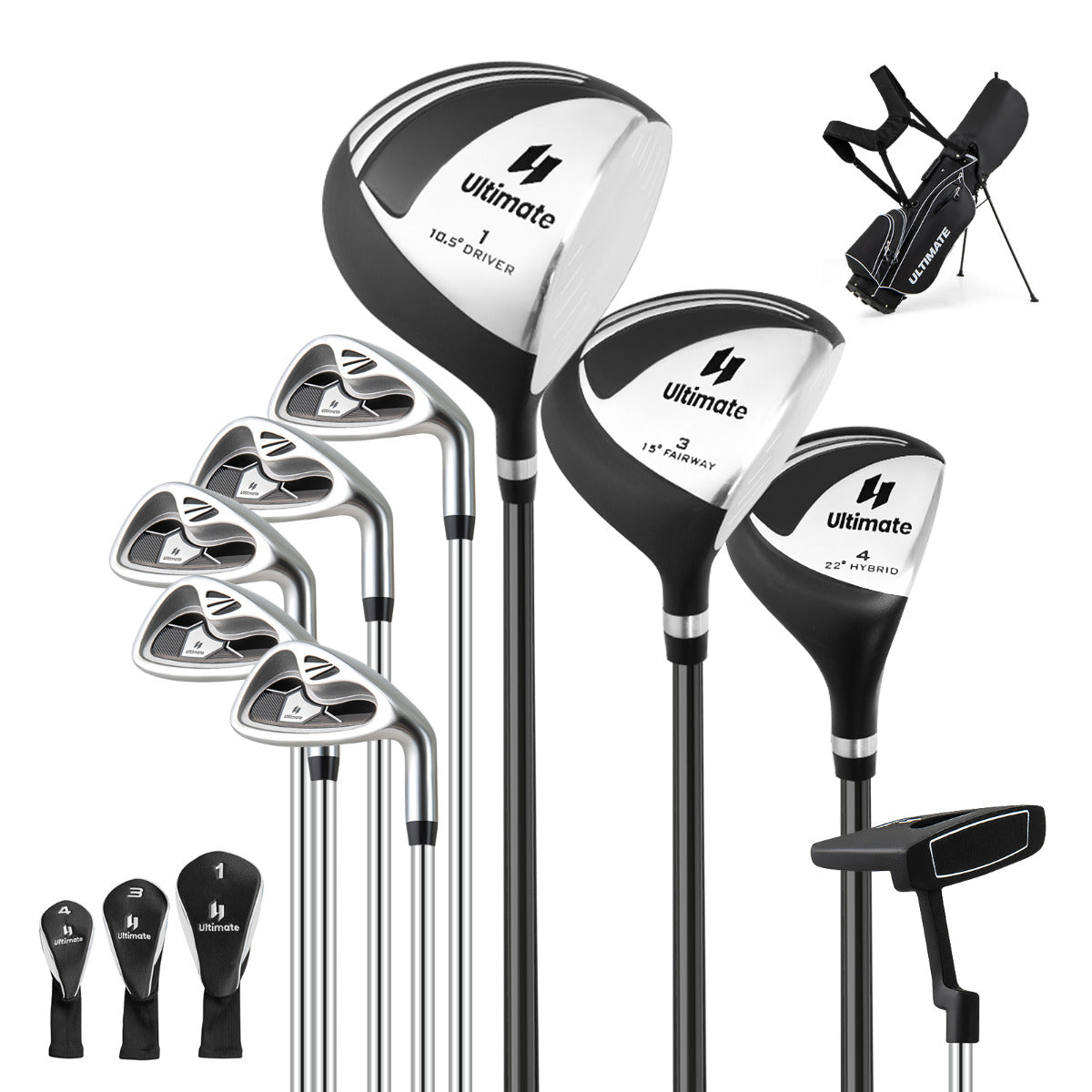 Conjunto de 9 Palos de Golfe/Madeira de Fairway/Híbrido/Ferro 6 7 8 9 e Bolsa de Transporte para Homens Presente Perfeito para Golfistas Preto
