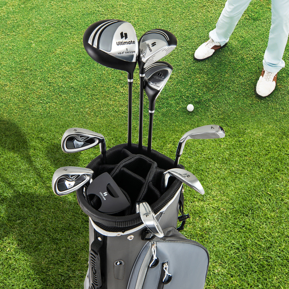 Conjunto de 9 Palos de Golf/Madeira de Fairway/Híbrido/Ferro 6 7 8 9 e Bolsa de Transporte para Homens Presente Perfeito para Golfistas Cinzento
