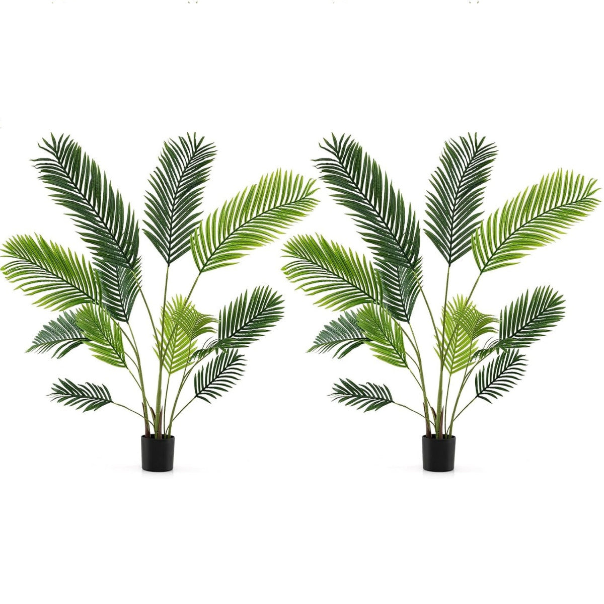 Conjunto de 2 Plantas Artificiais 140 CM Árvore Tropical Falsa em Vaso de Cimento Planta de Solo Decoração para Casa Sala Escritório