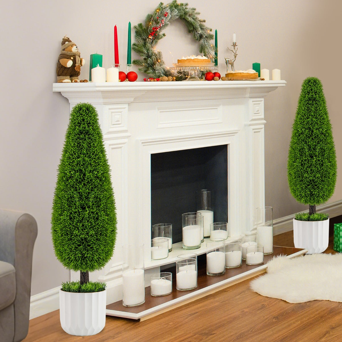 Conjunto de 2 Arbustos Artificiais de Cedro em Forma de Gota – 90 CM – branco – PE