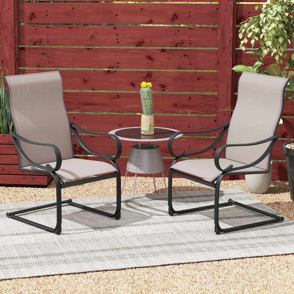 Conjunto de 2 Cadeiras de Jantar para Exterior com Encosto Alto em Malha de Metal para Jardim al e Piscina Cinza