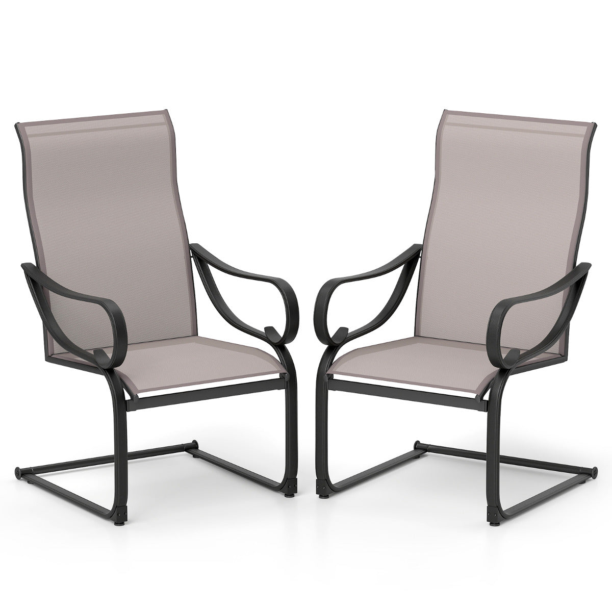 Conjunto de 2 Cadeiras de Jantar para Exterior com Encosto Alto em Malha de Metal para Jardim al e Piscina Cinza