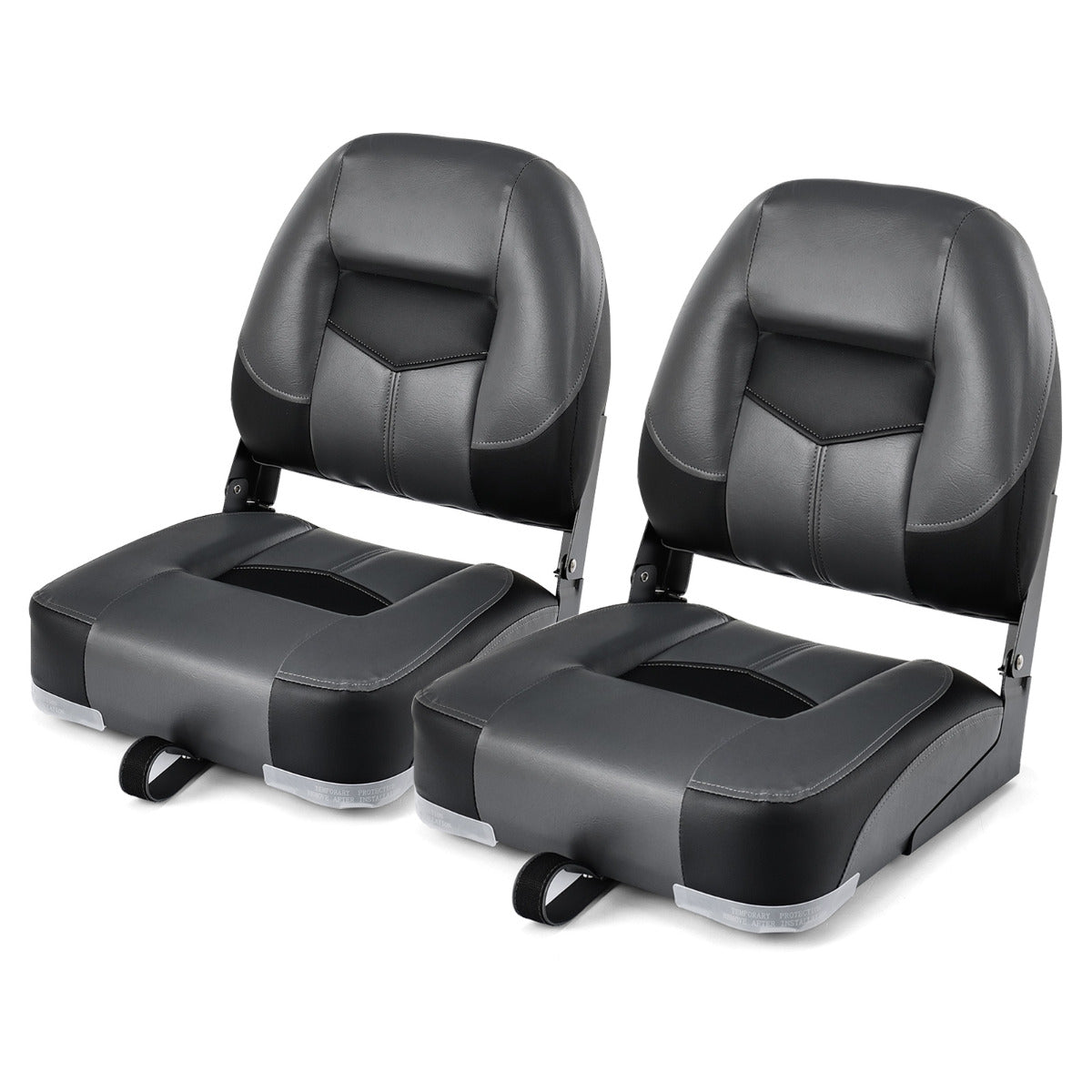 Conjunto de 2 Cadeiras Dobráveis para Barco com Encosto Baixo Faixa de Fixação Assento Iate Ergonómicas com Espuma 50 x 42 x 52 cm Preto