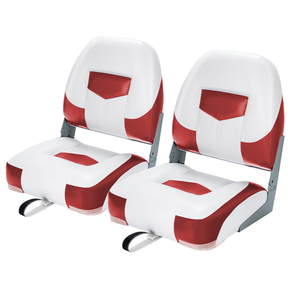 Conjunto de 2 Cadeiras Dobráveis para Barco com Encosto Baixo Faixa de Fixação Assento Iate Ergonómico com Espuma 50 x 42 x 52 cm Vermelho e Branco