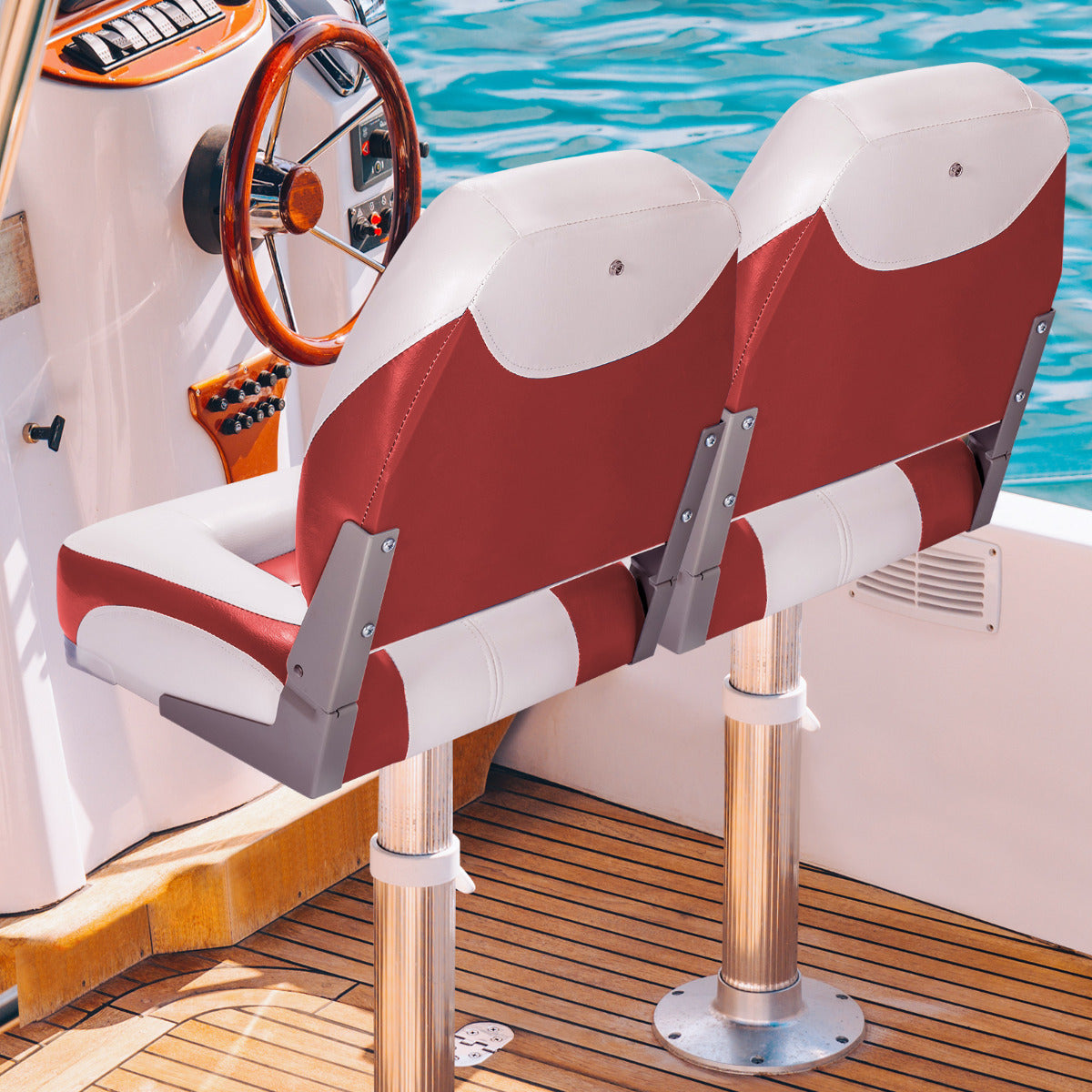 Conjunto de 2 Cadeiras Dobráveis para Barco com Encosto Baixo Faixa de Fixação Assento Iate Ergonómico com Espuma 50 x 42 x 52 cm Vermelho e Branco