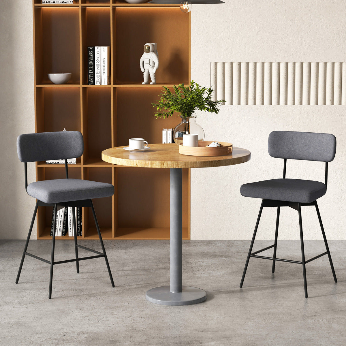 Set de 2 Taburetes de Bar – Estrutura Metálica – Tecido de Linho Cinza