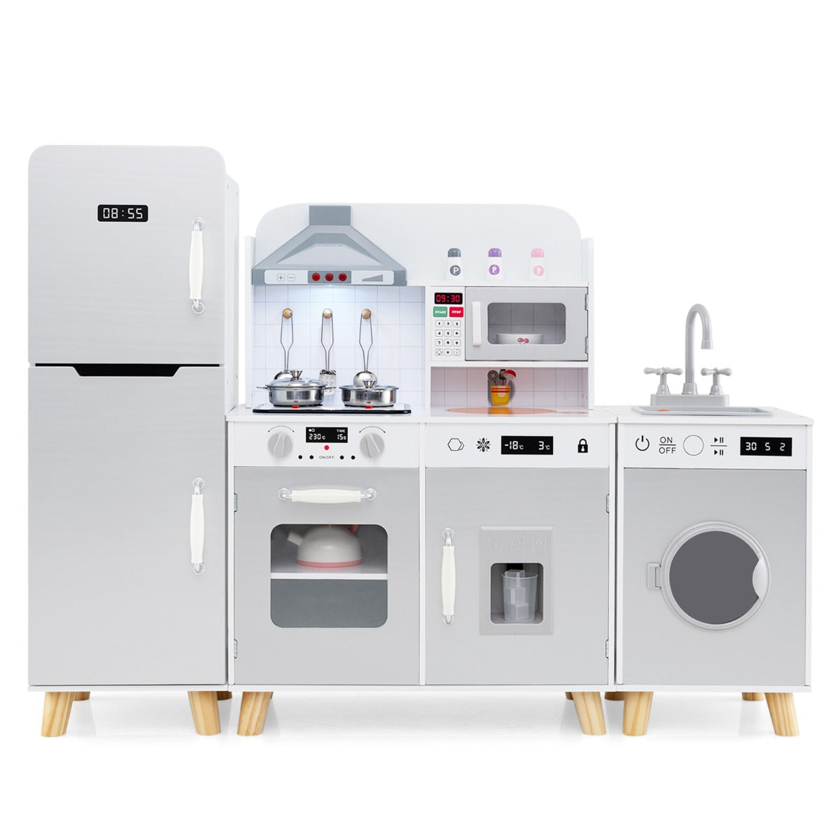 Conjunto de Cozinha de Brincar 3 em 1 – Cinzento – MDF