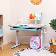 Conjunto de Secretária e Cadeira Infantil Mesa de Estudo Ajustável em Altura com Cadeira Ergonómica-Azul-Mesa